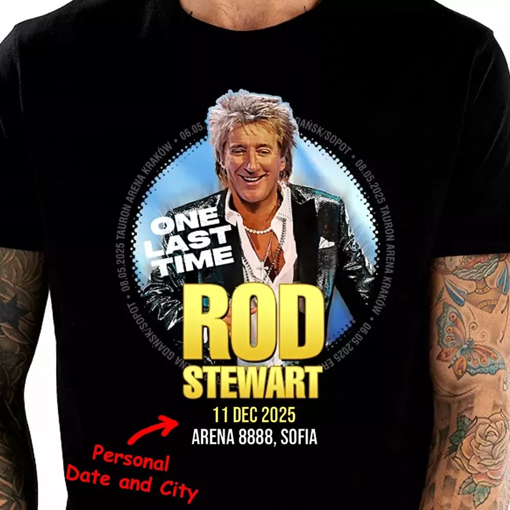 Rod Stewart 2025 Tour T-Shirt, Custom Date and City tour
