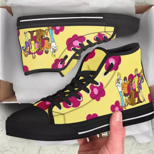 Movies Cartoon Gift Scooby Doo and Flower Printed High Top Shoes.