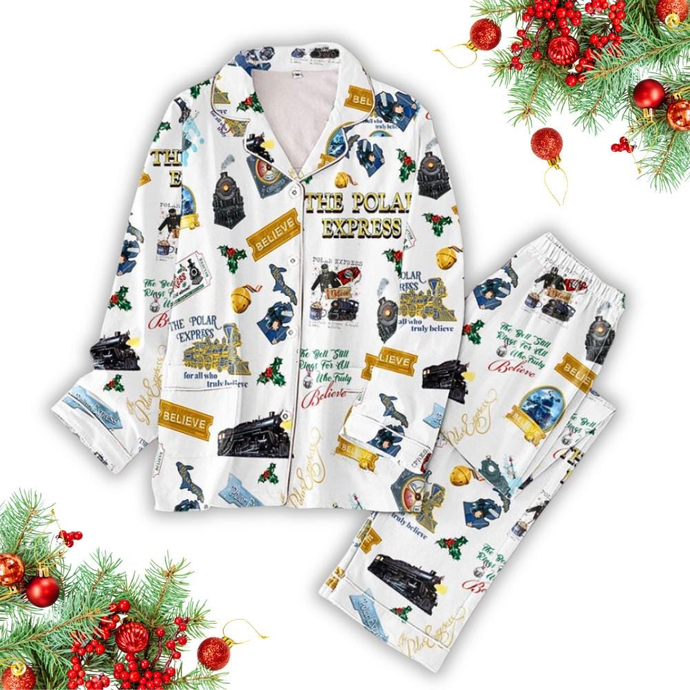 The Polar Express Christmas Pajamas Set, Christmas Long Sleeve Pajamas, North Pole Believe Shirt, Holiday Sleepwear, Xmas Gift Ideas