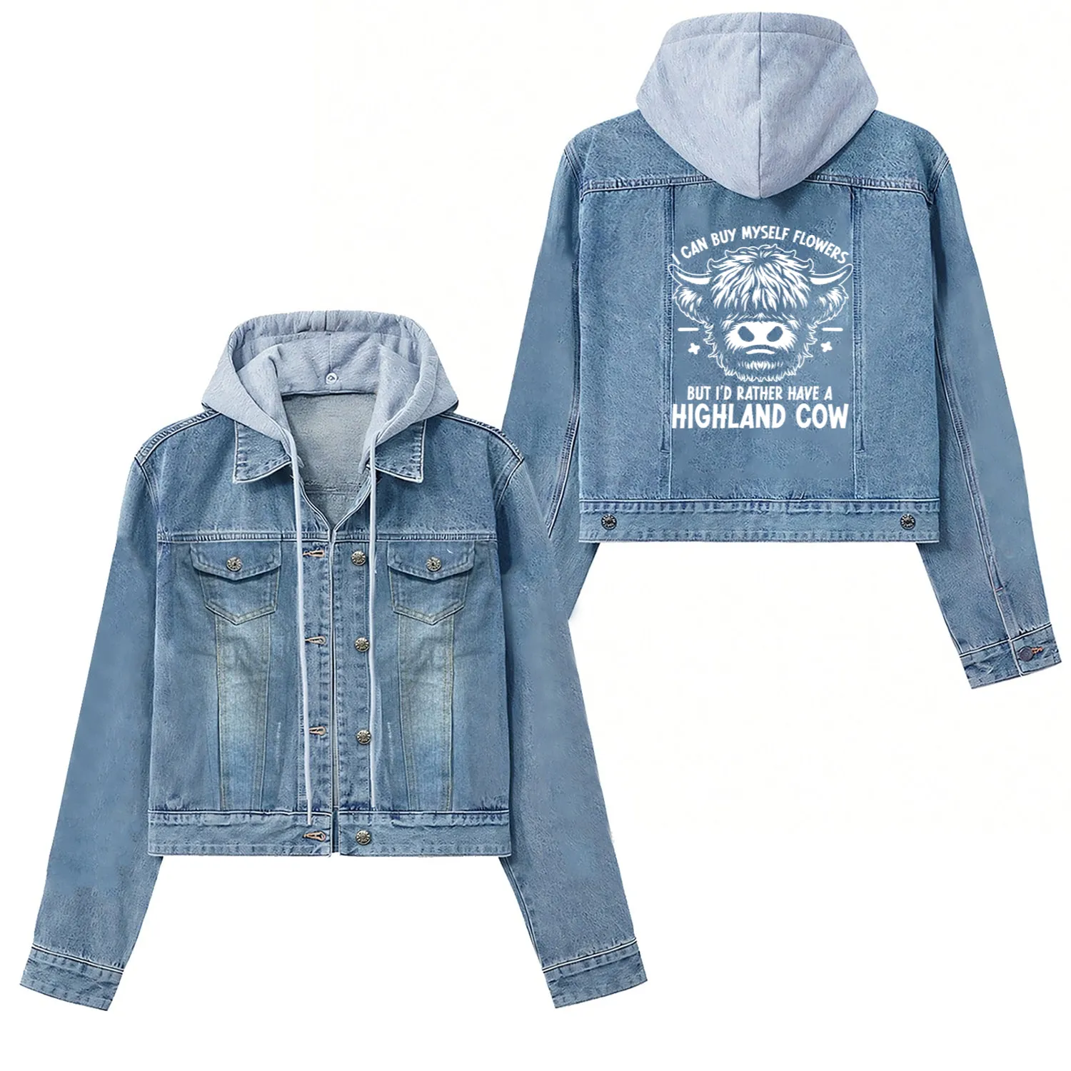 I Can Buy Myself Flowers Highland Cow Women's Denim Jackets