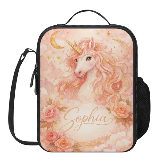 Unicorn Floral Personalized Lunch Bag