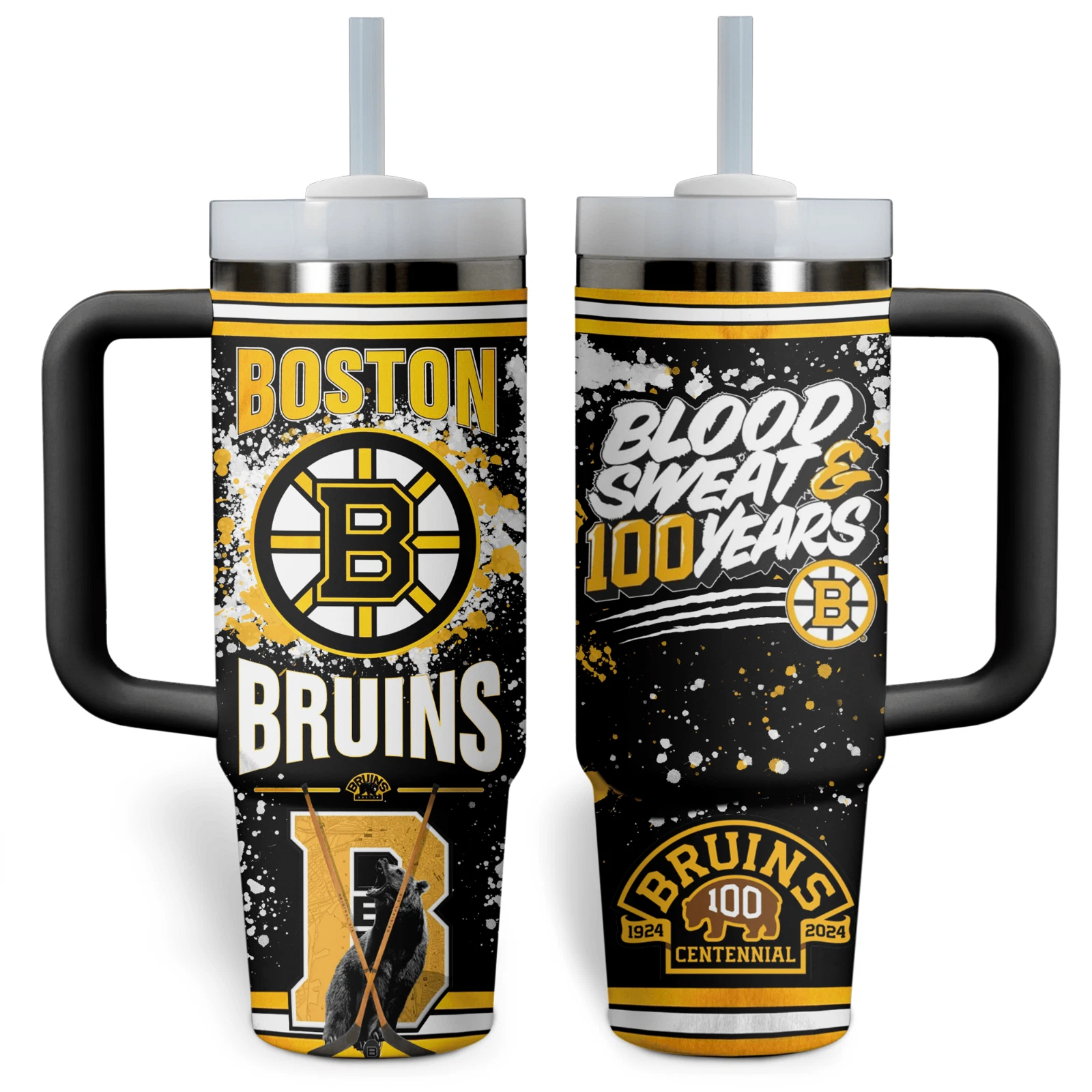 Beantown Hockey Team Colors Travel Tumbler 40oz With Handle