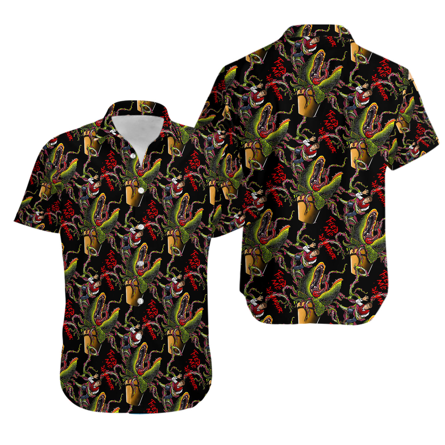 Little shop of horrors inspired short sleeved button down shirt