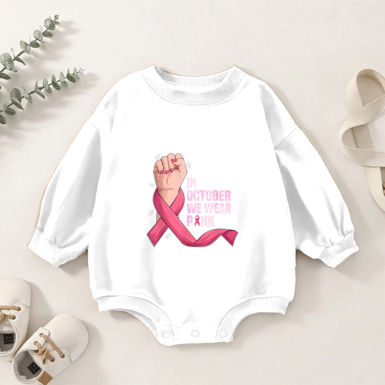 In October We Wear K Breast Cancer Awareness Month Baby Romper Sweatshirts