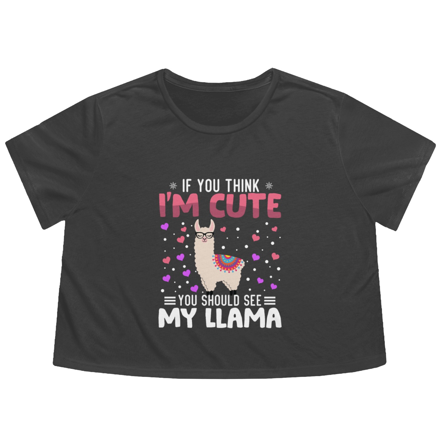 Llama Heart Valentine's Day Animal For Womens Kids Flowy Cropped Tees