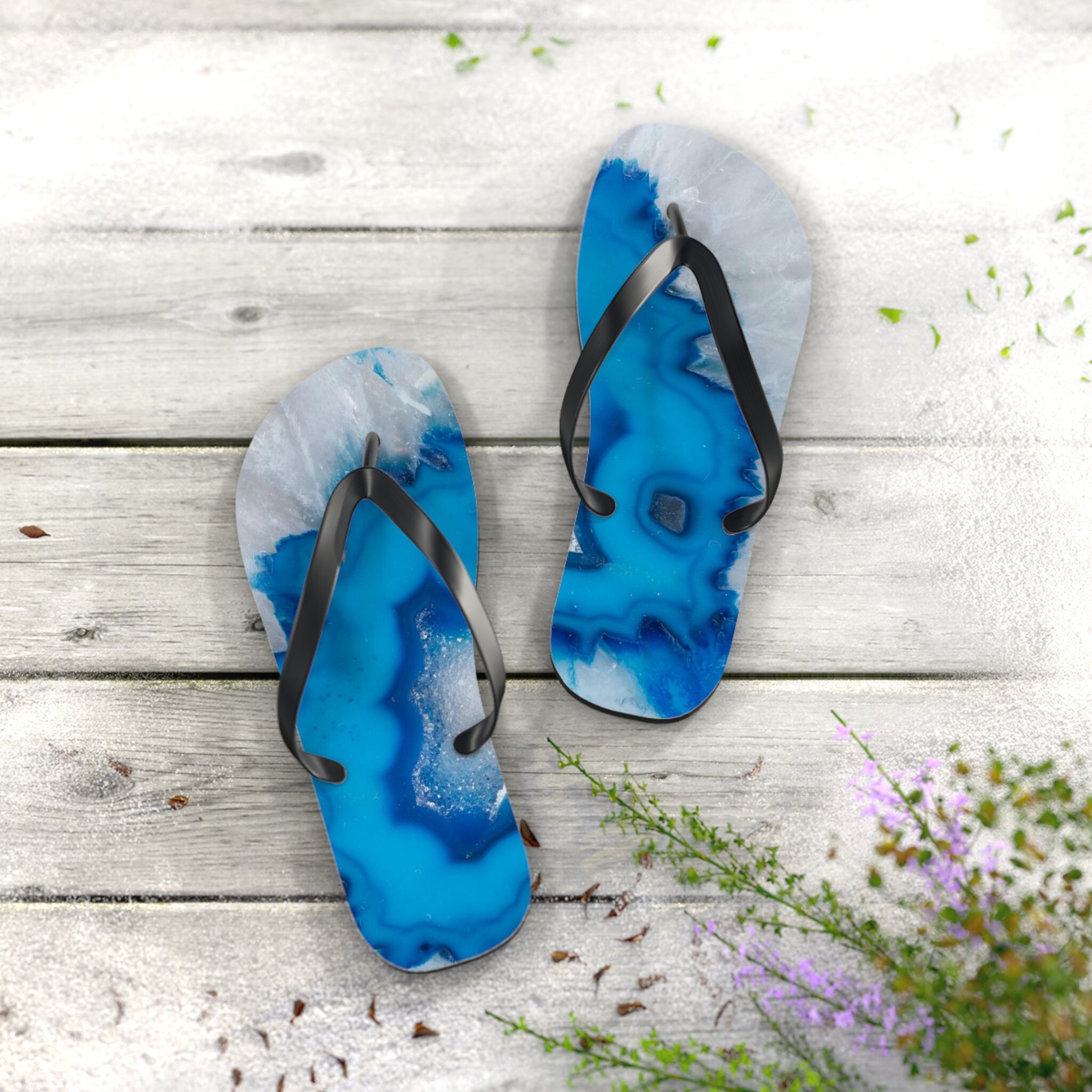 Blue Geode Flip Flops