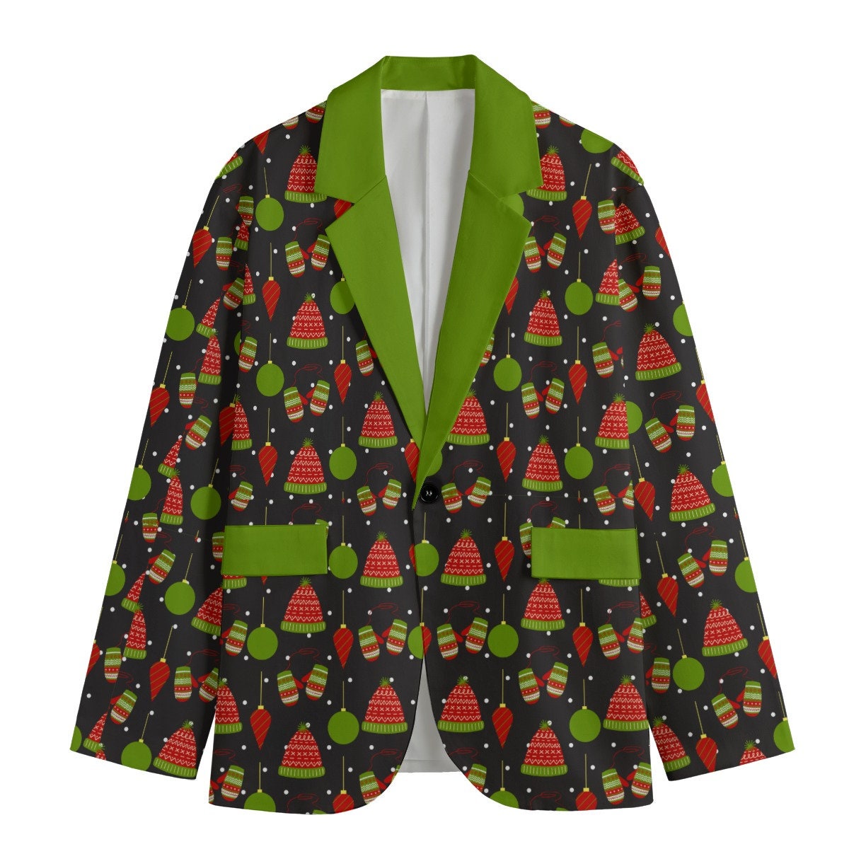 Hats and Mittens Christmas Blazer/Sports Coat - Green Lapel