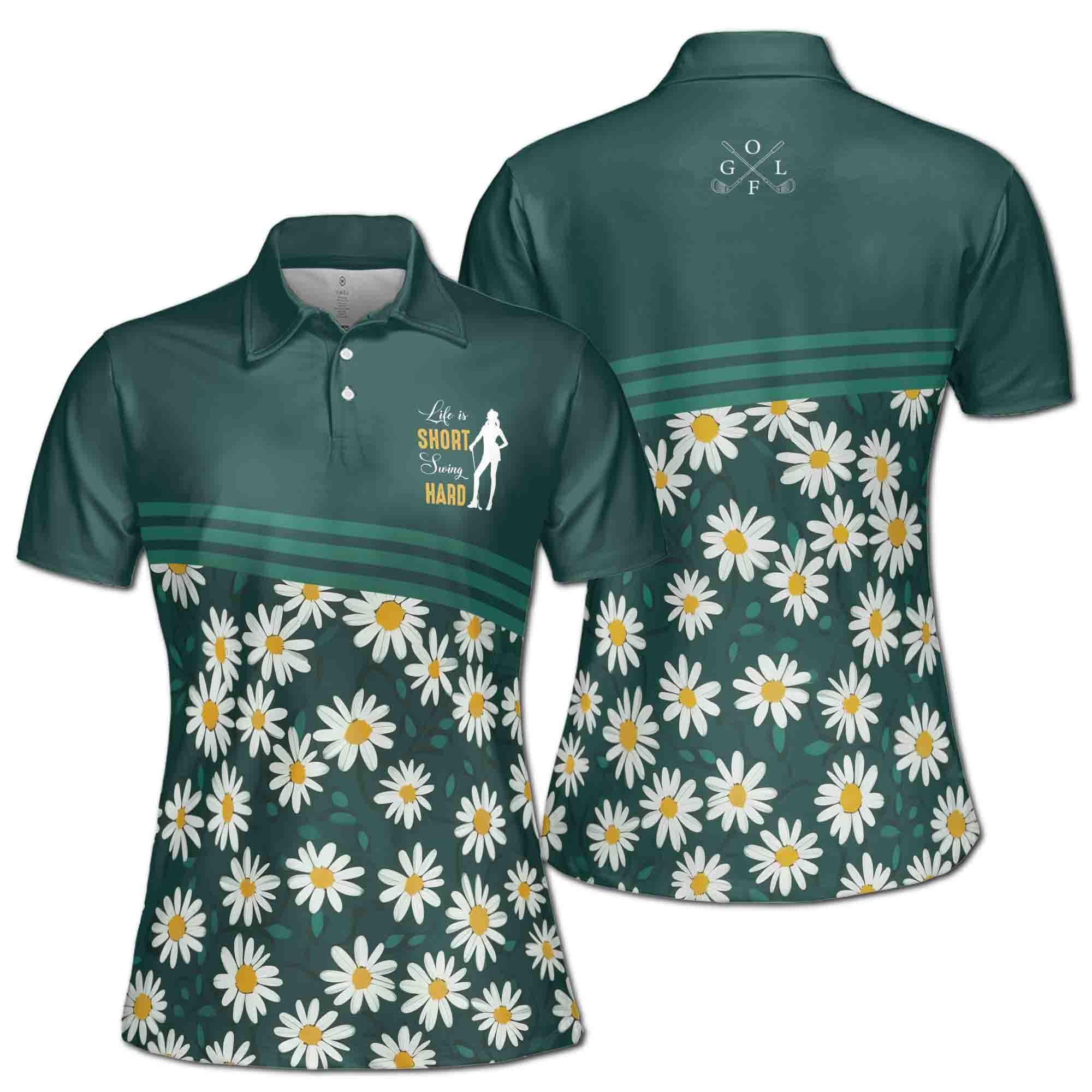 Life is Short Swing Hard Flower Daisy Golfer Women's Polo Shirt