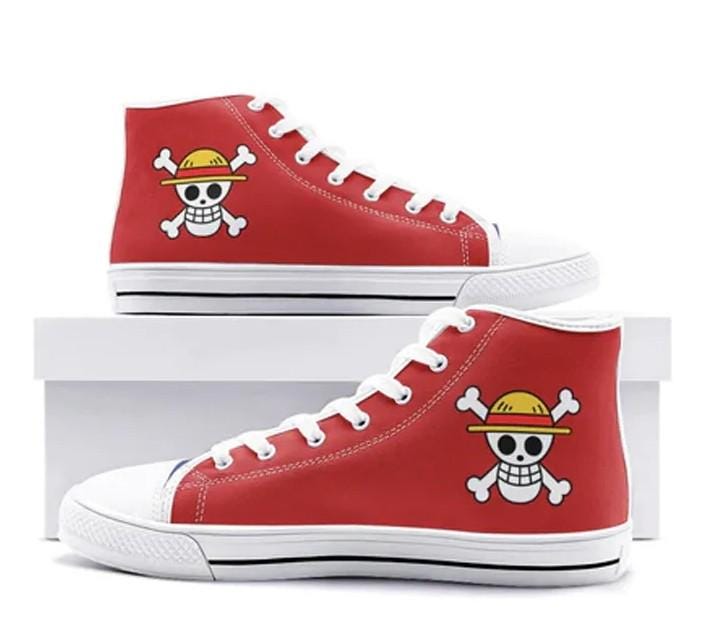 Pirate Skull High Top Sneakers, Nautical Anime Style Shoes