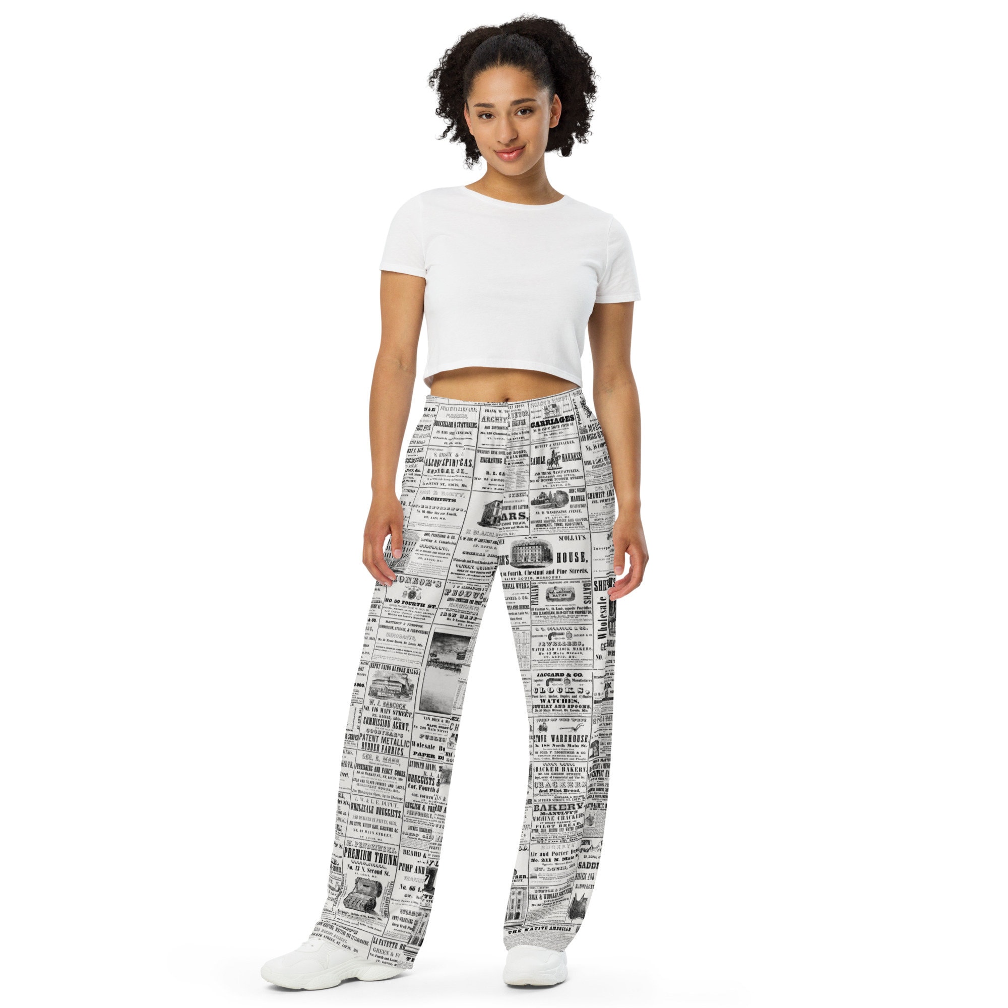 Old Newspaper unisex wide-leg pants