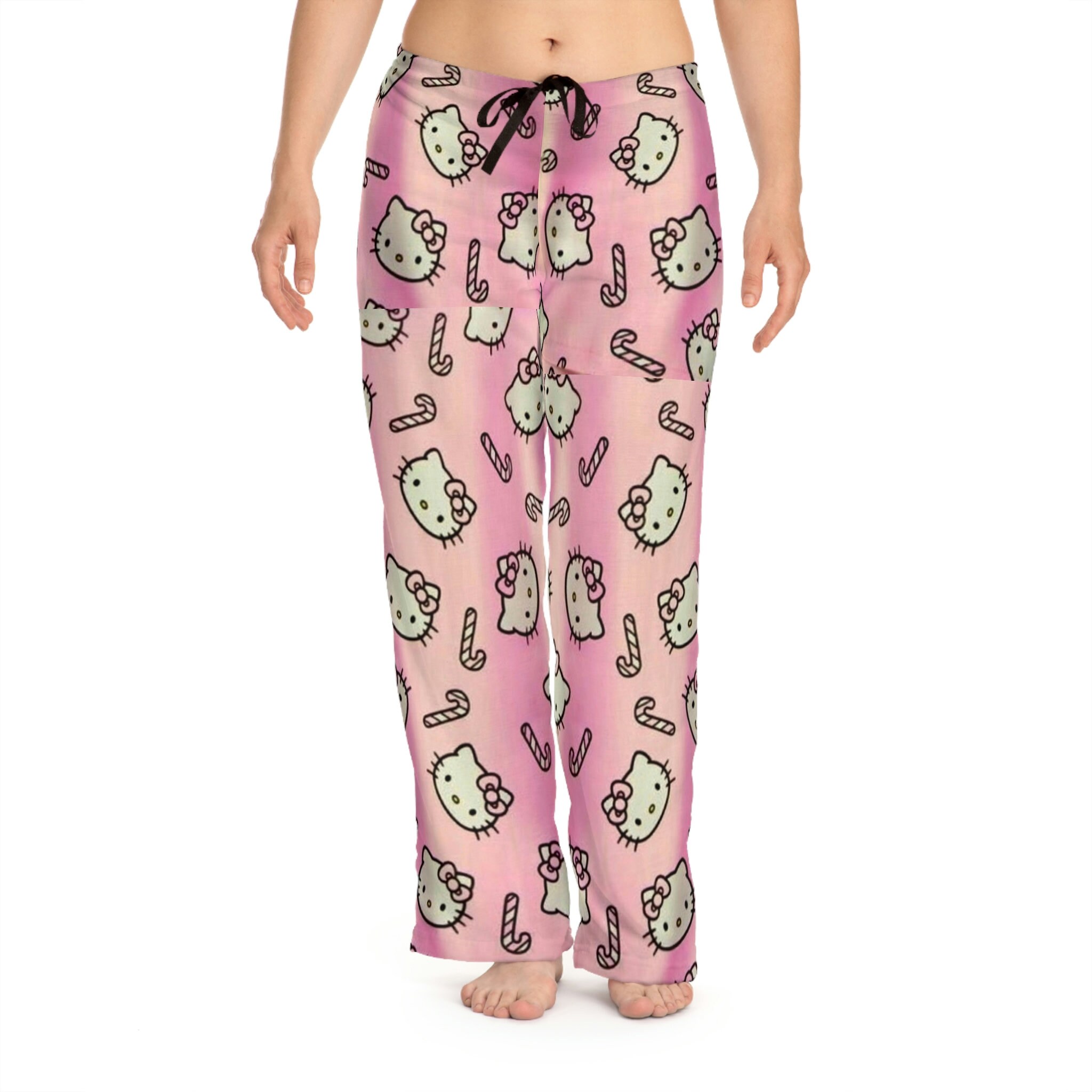 Retro candy cane ombre Christmas Kitty Pajama Pants Lounge Cozy Holiday Sleep Ombre Gift
