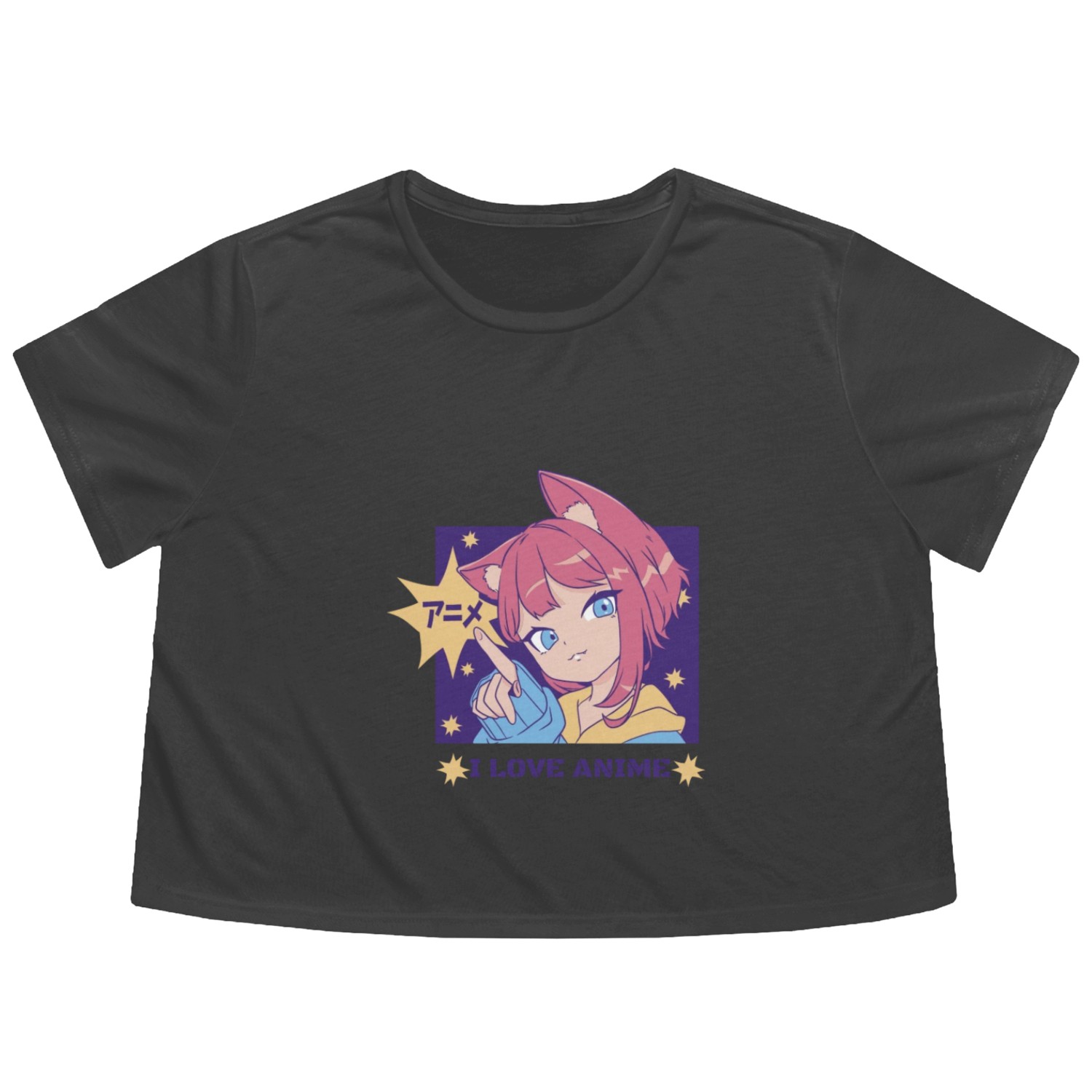 I Love Anime Otaku Japanese Art Kawaii Manga Anime Flowy Cropped Tees