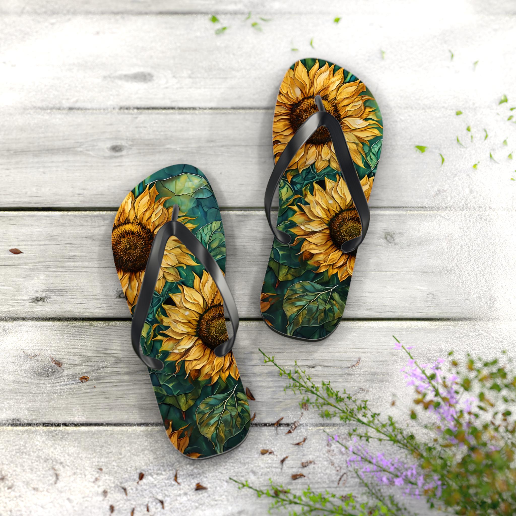 Sunflower Flip Flops - Summer Vibes, Beachwear, Vacation Must-Have, Outdoor Adventures, Gift for Her