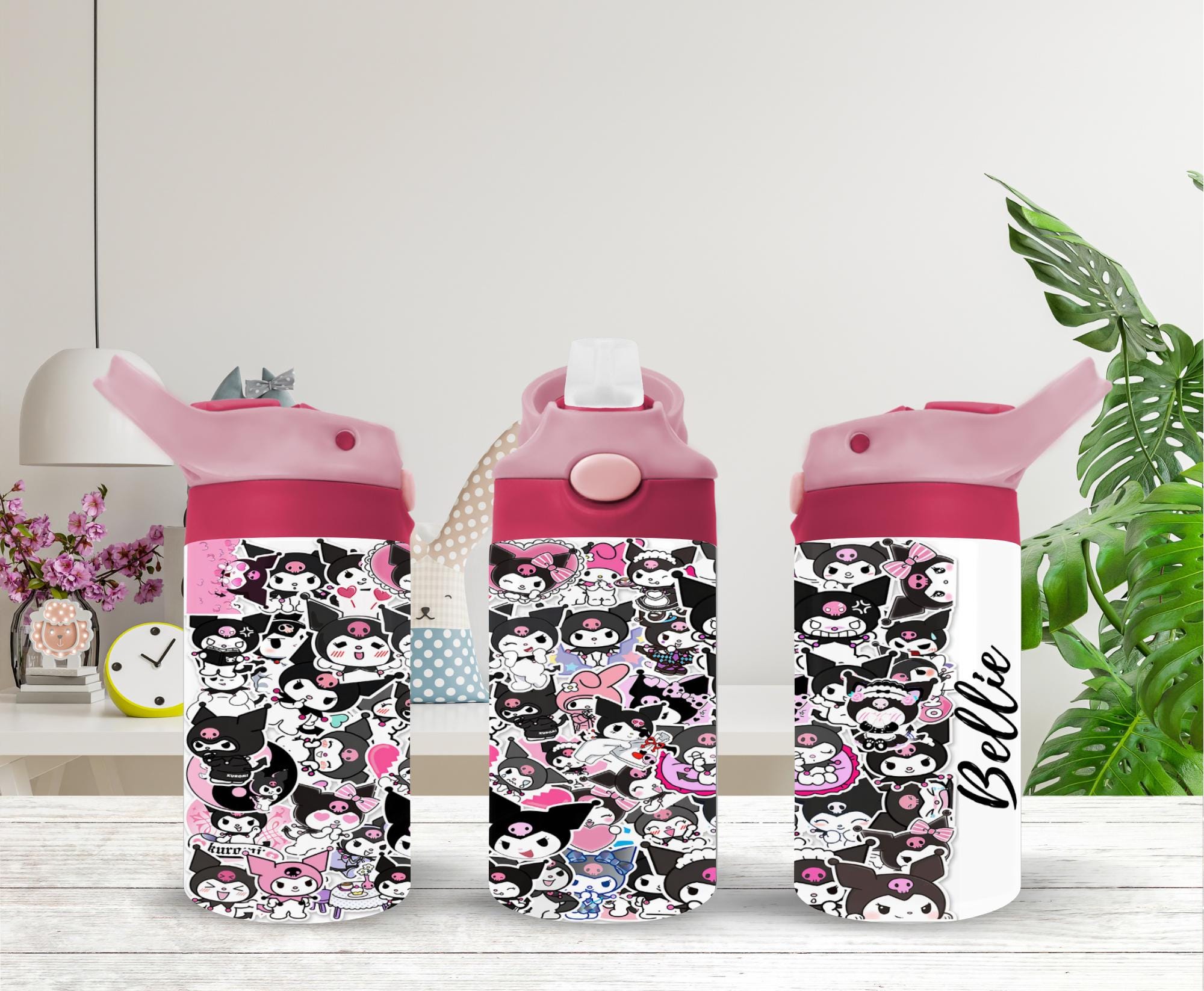Personalized Kuromi 12oz Kids Flip Top Water Bottle
