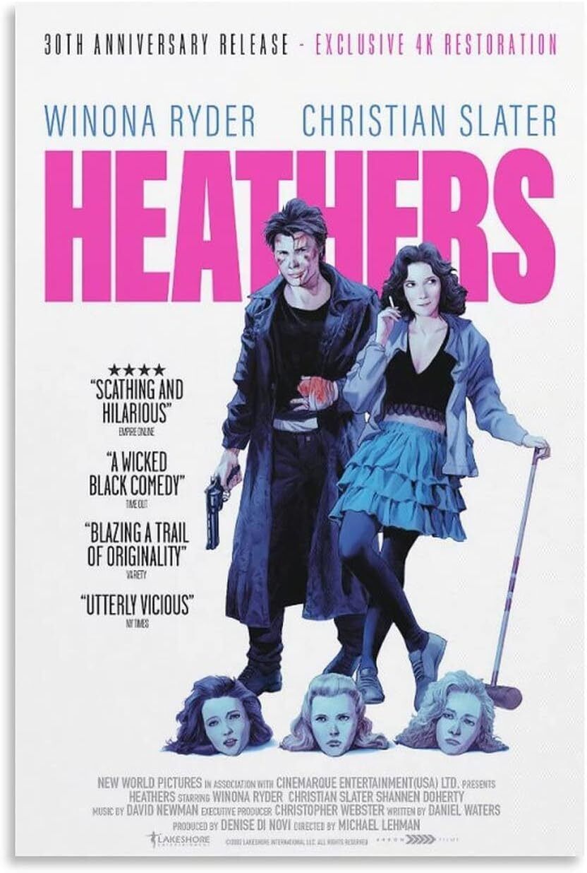 Heathers Poster Winona Ryder Christian Slater Classic Comedy Movie Vintage Film Canvas
