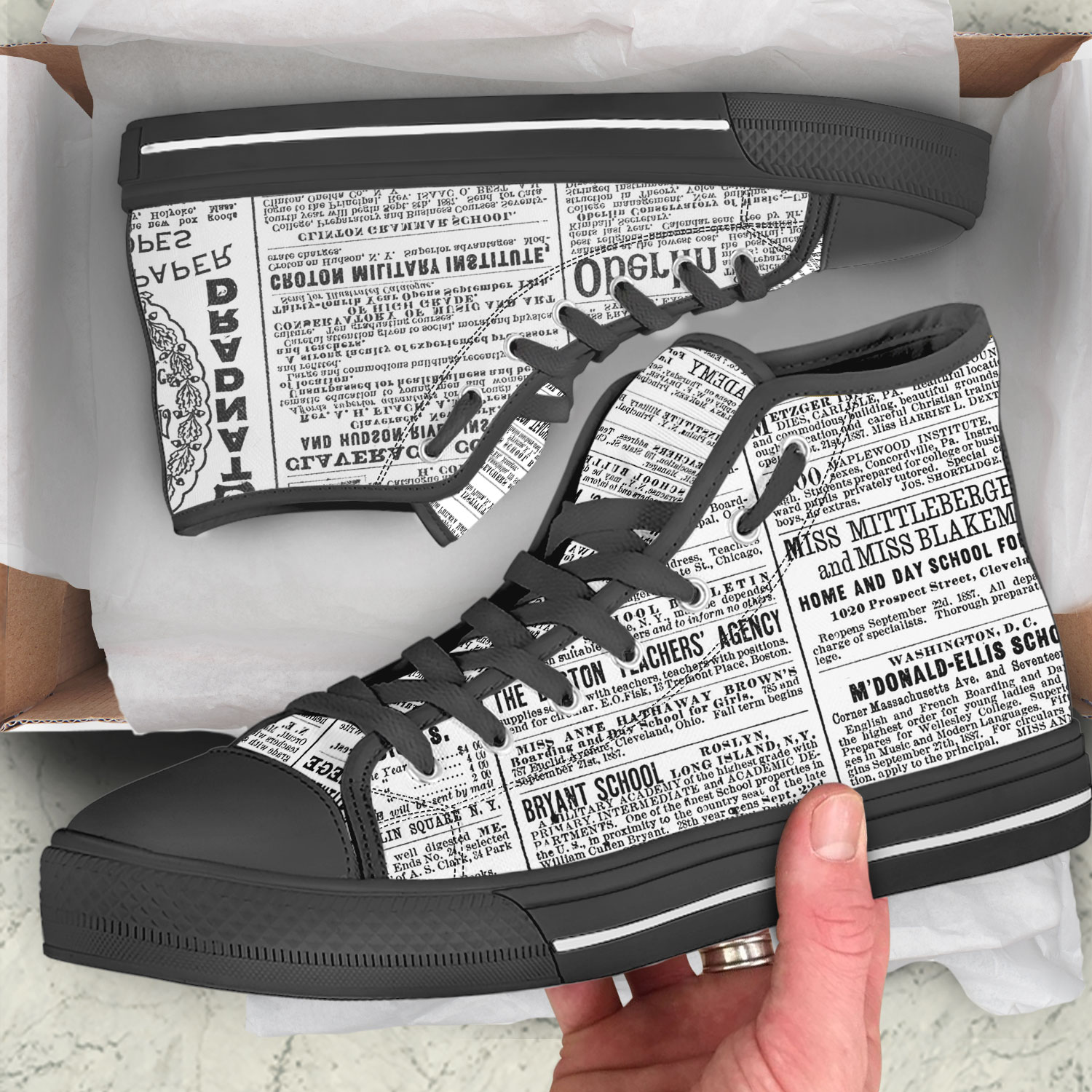 Men's Novelty Newspaper High-Tops, Cool Birthday Present for Him, Stylish Urban Footwear, Unique Men's High-Top Sneakers