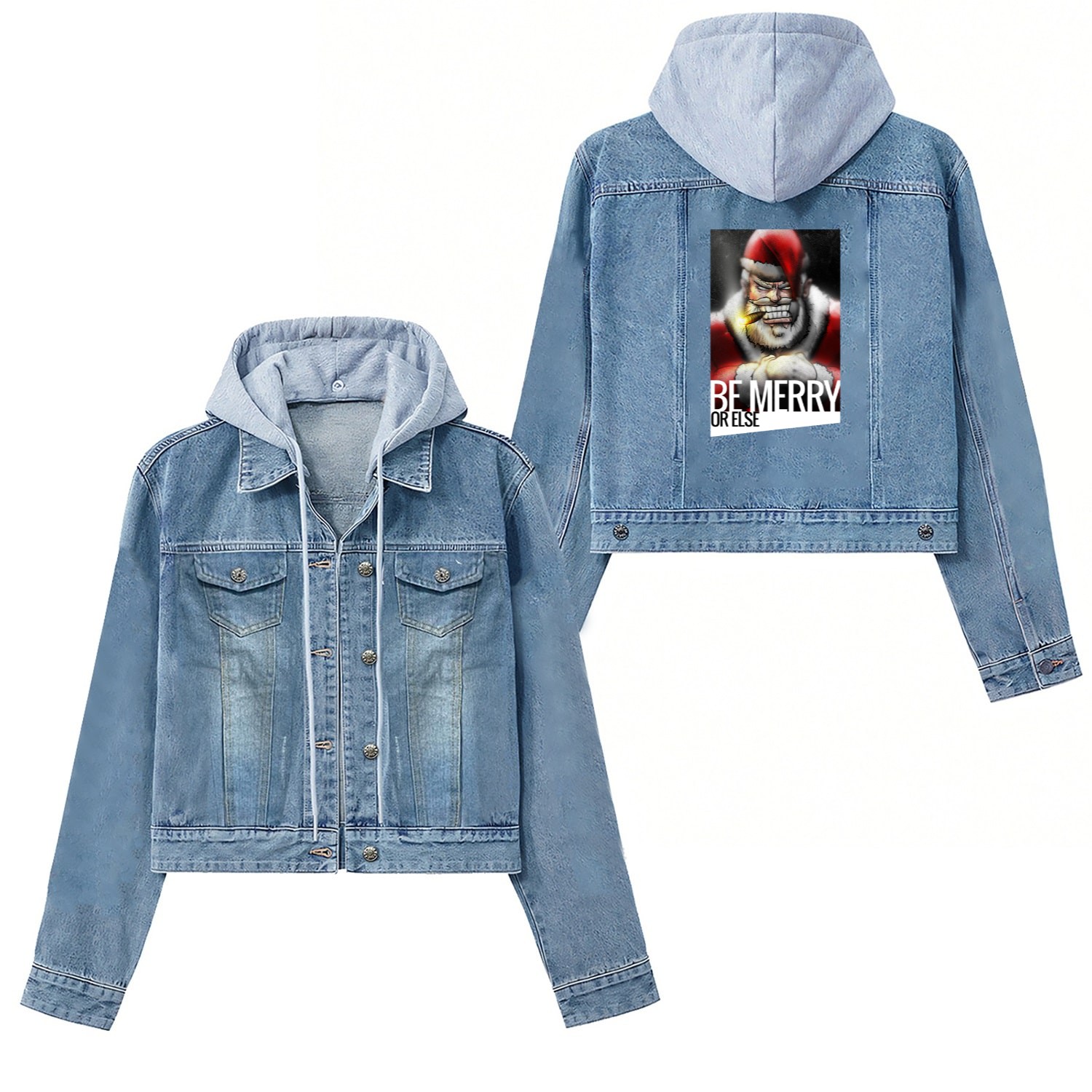 Tough Santa "Be Merry or Else" Christmas Women's Denim Jackets