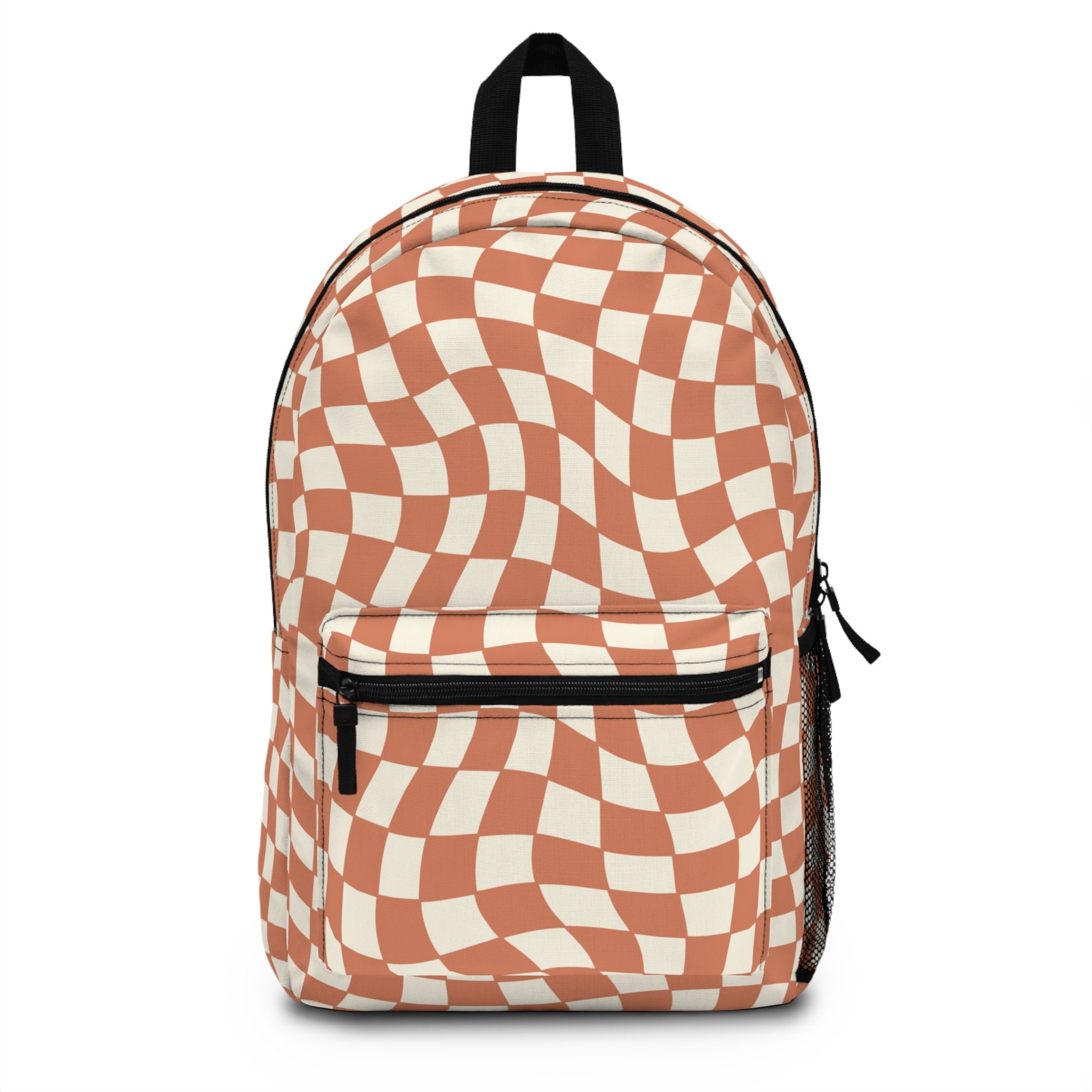 Retro Wavy Orange and Cream Checkered Backpack