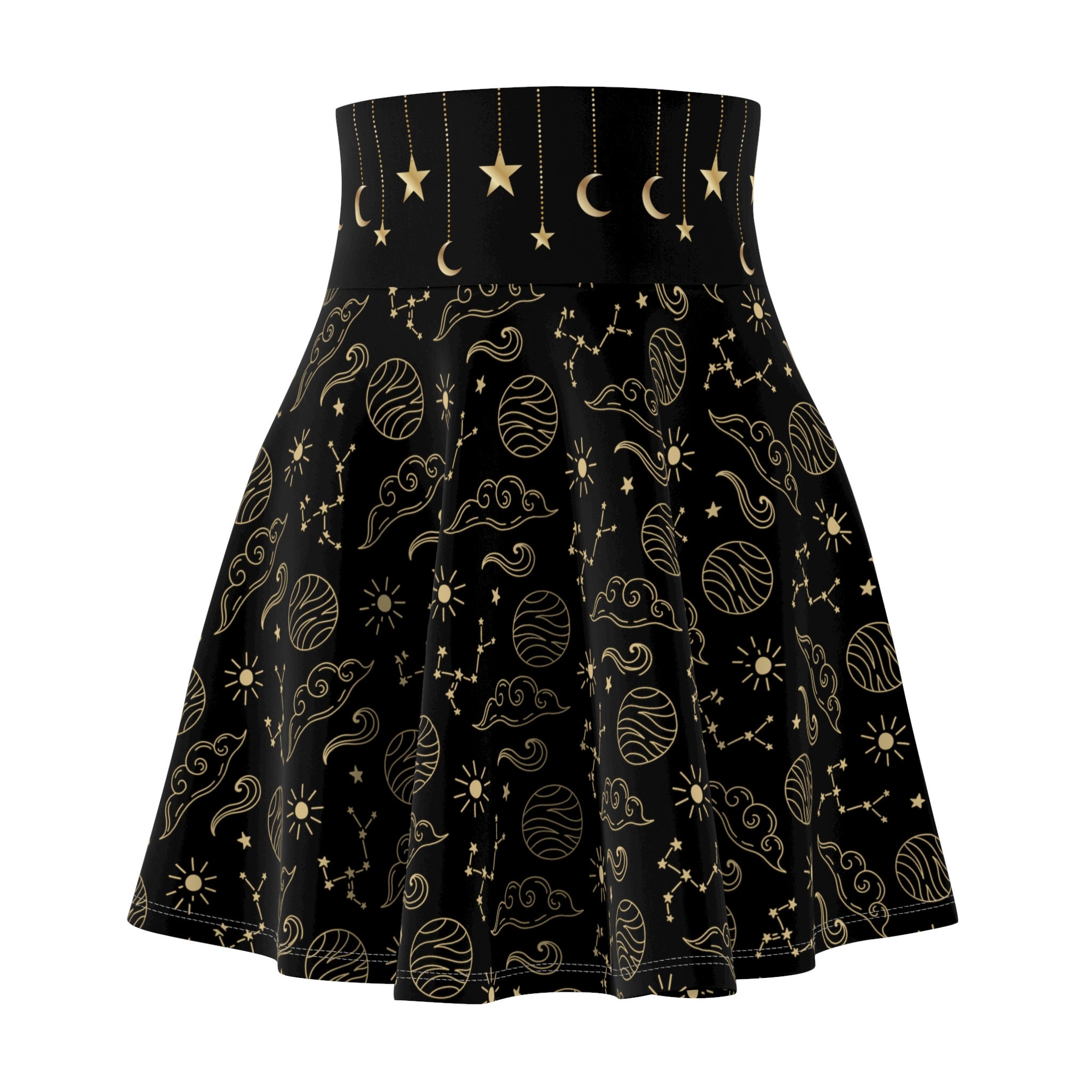 Constellation Circle Skirt, Women's Celestial High Waisted Skater Skirt, Plus Size Whimsigoth Clothes, Fairy Core Fashion, Alt Clothing