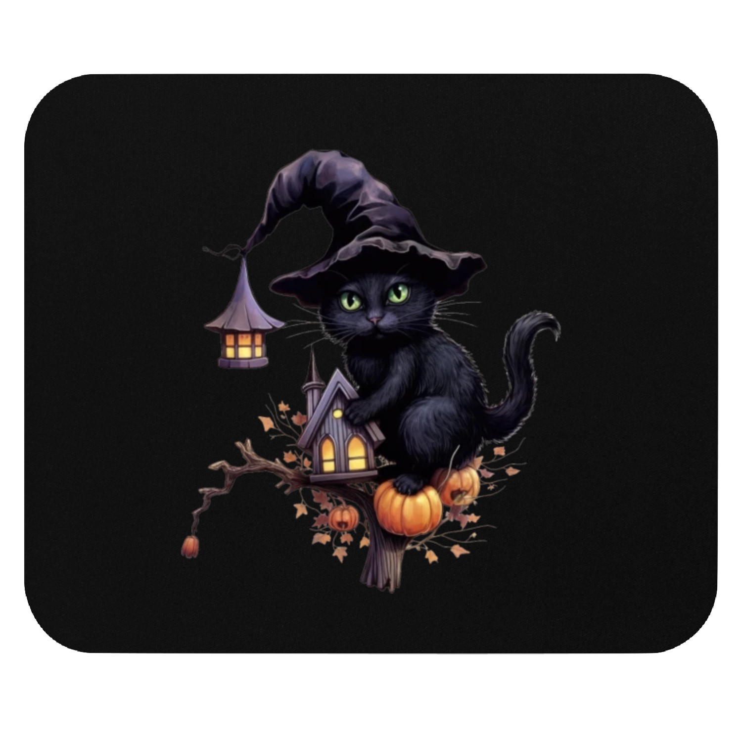 Cat Sticker, Black Cat Witch, Halloween, Mouse Pads