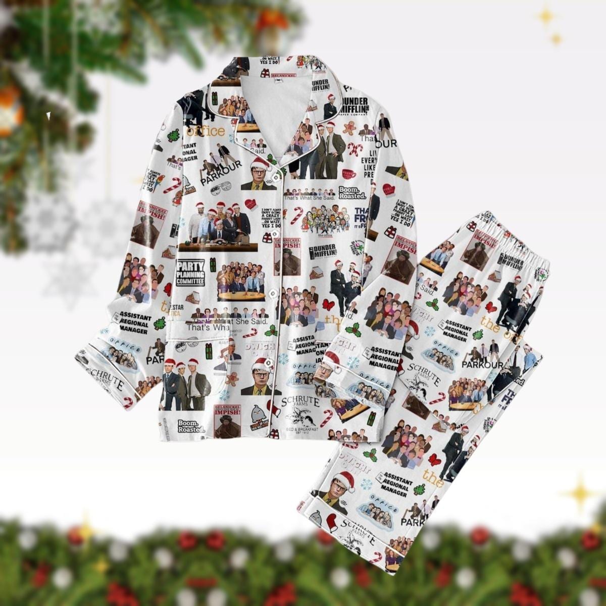 The Office Christmas Pajamas, Micheal Scott Thick Pajamas, Threat Level Midnight Tshirt Pants Set, Funny TV Show Xmas, Dw Schrute P