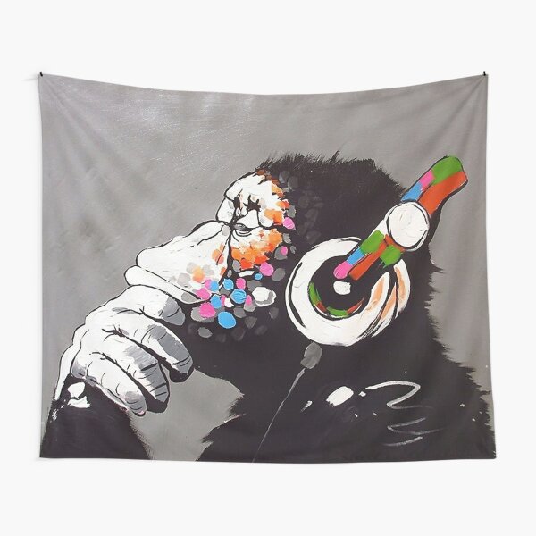 Banksy - Monkey with Headphones Tapestry