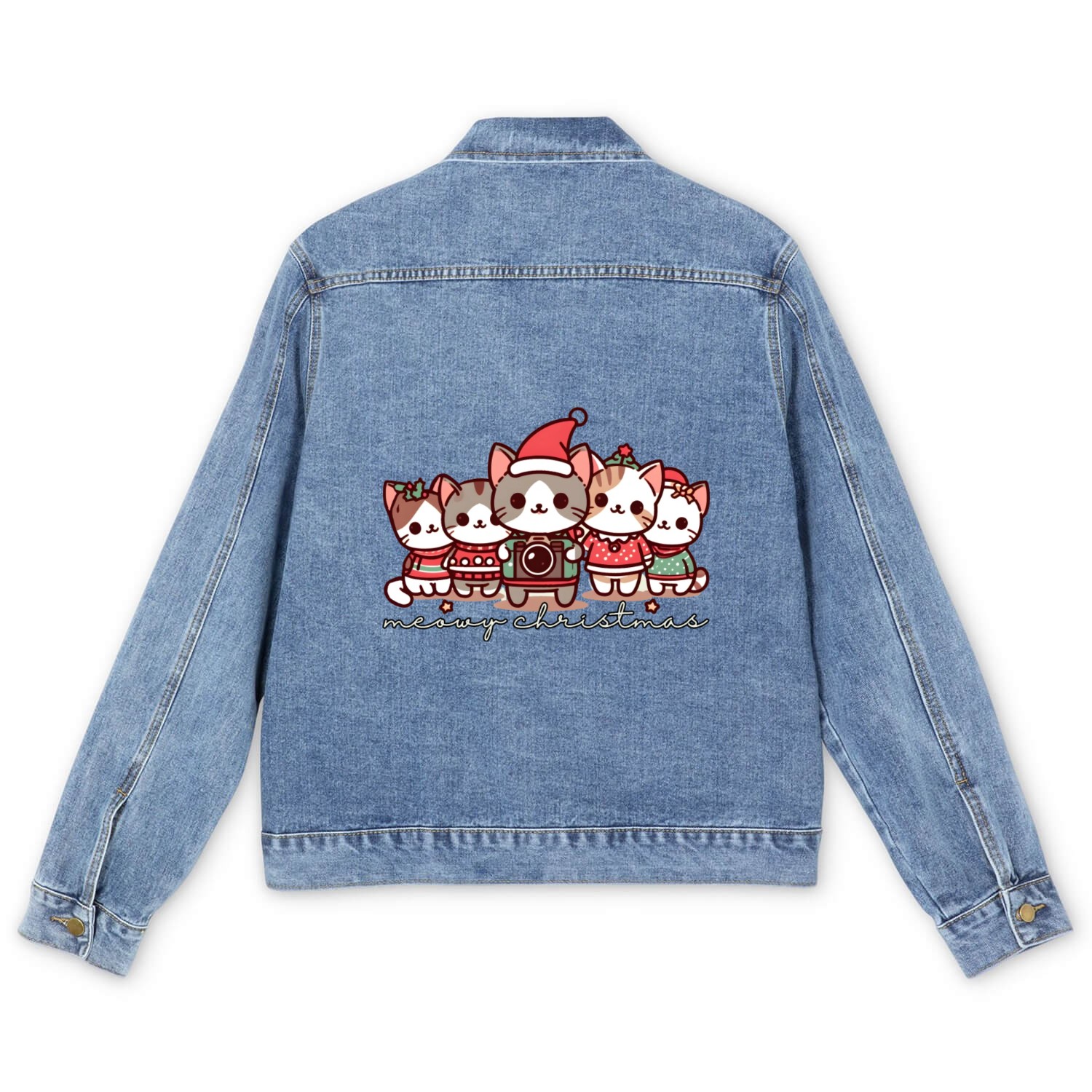 Purrfectly Meowy Christmas Men's Denim Jackets
