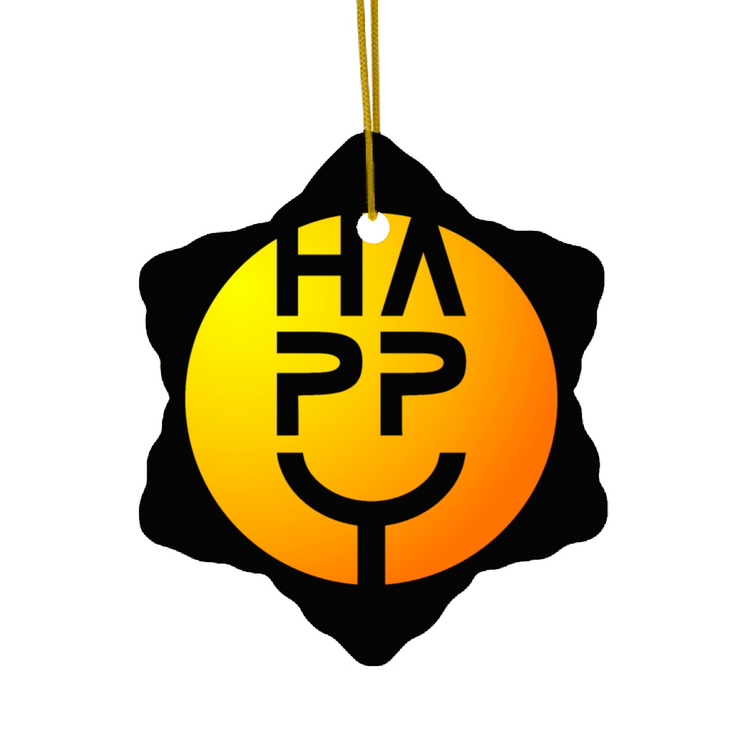 (I am) HAPPY — Round Smiley Typeface Yellow Orange Ceramic Ornaments