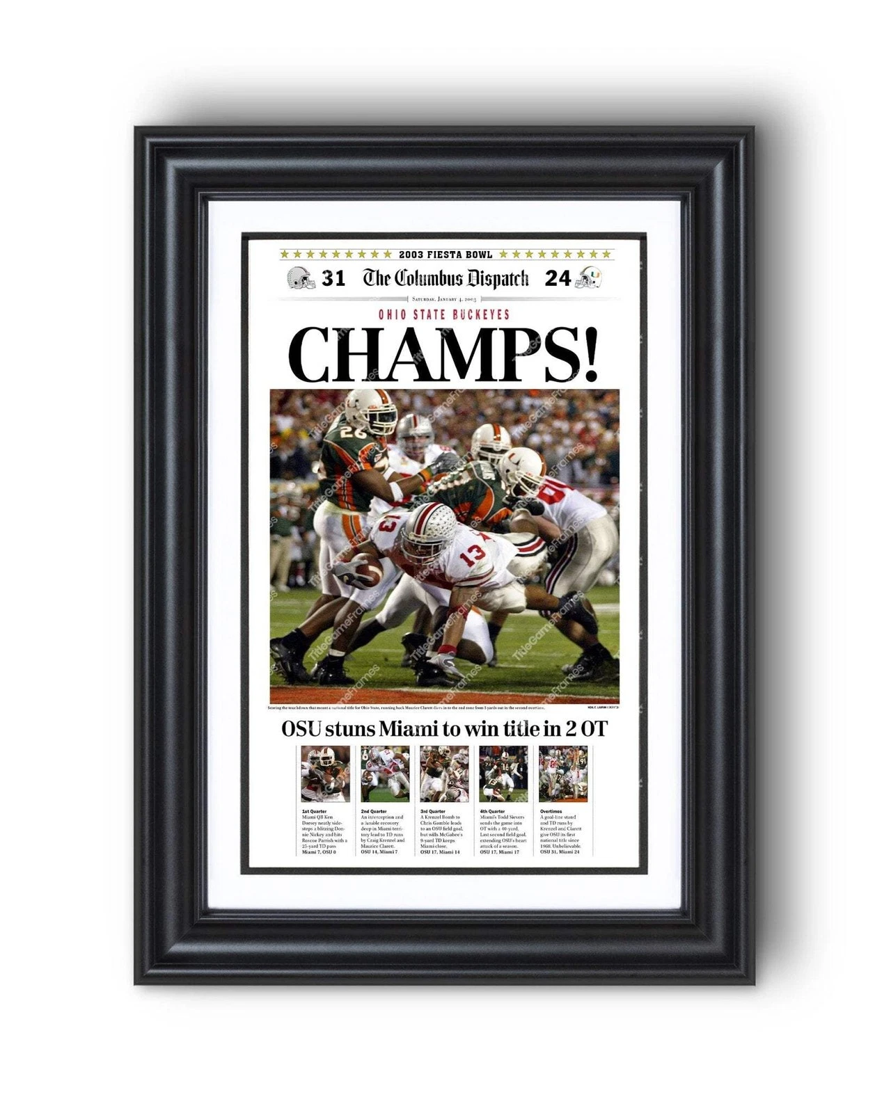 2002 Ohio State Buckeyes National Champions UnFramed Front Page Newspaper