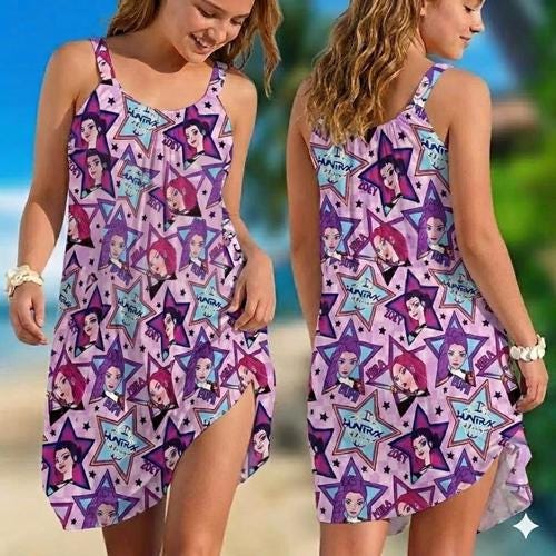 Kpop Demon Hunters Huntrix Dress, Rumi Zoey Mira Cartoon Dress, Princess Outfit, Birthday Gift for Girls