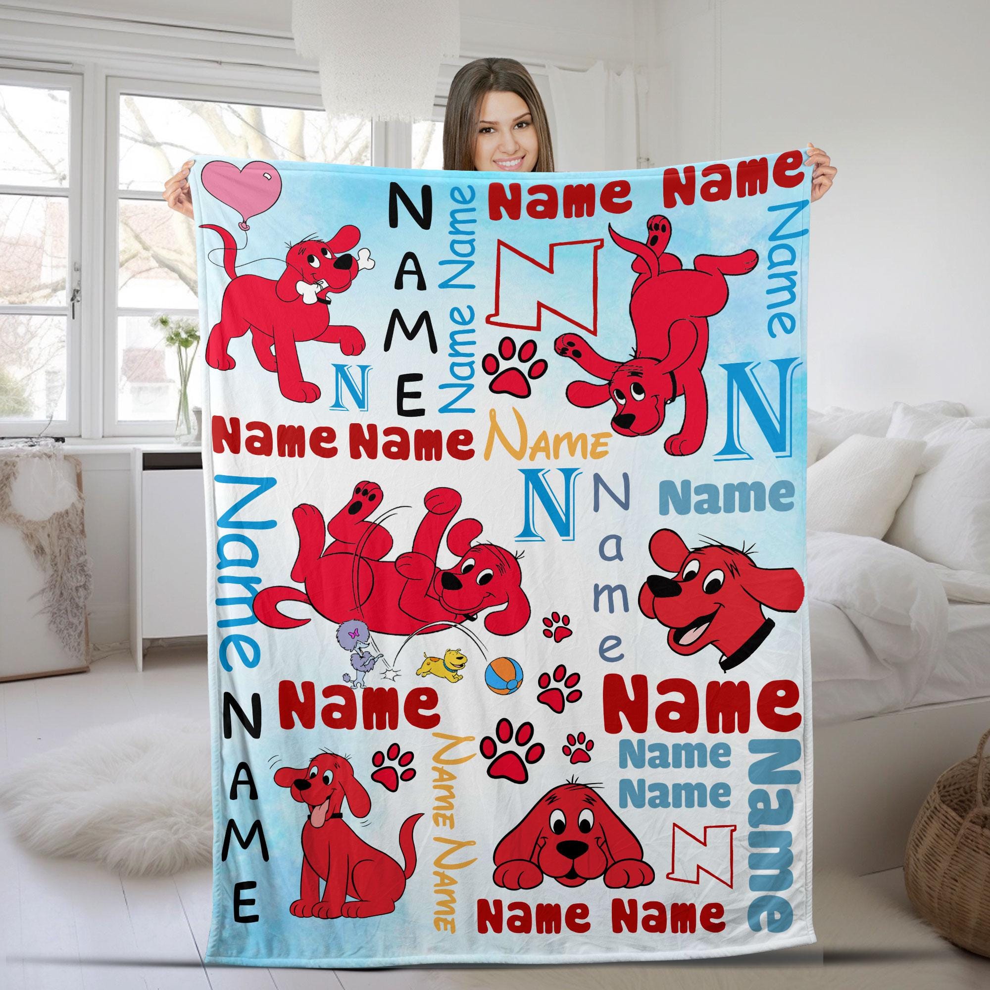 Custom Clifford the Big Red Dog Fleece Blanket, Birthday and Christmas Gifts