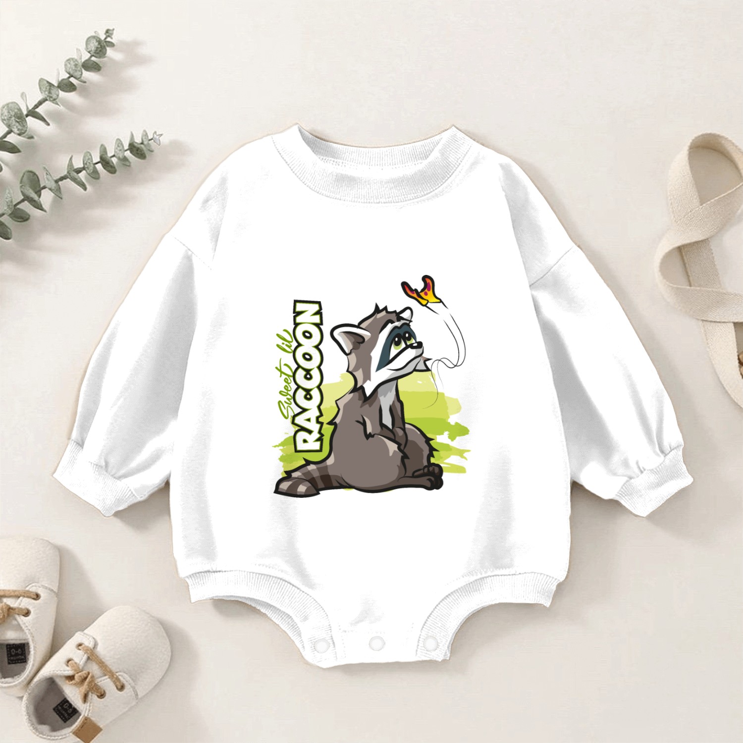 Sweet Little Raccoon with Butterfly Baby Romper Sweatshirts