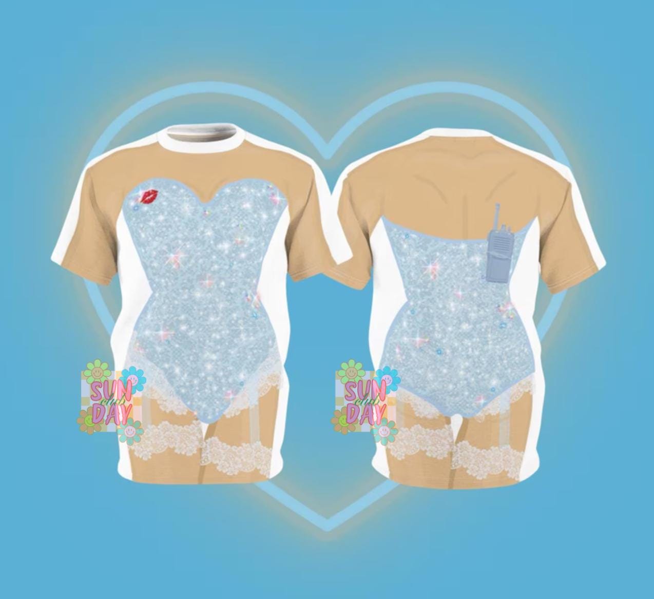 Blue Sparkle Kiss Bodysuit T-shirt Dress, Halloween Outfit, Christmas Gift