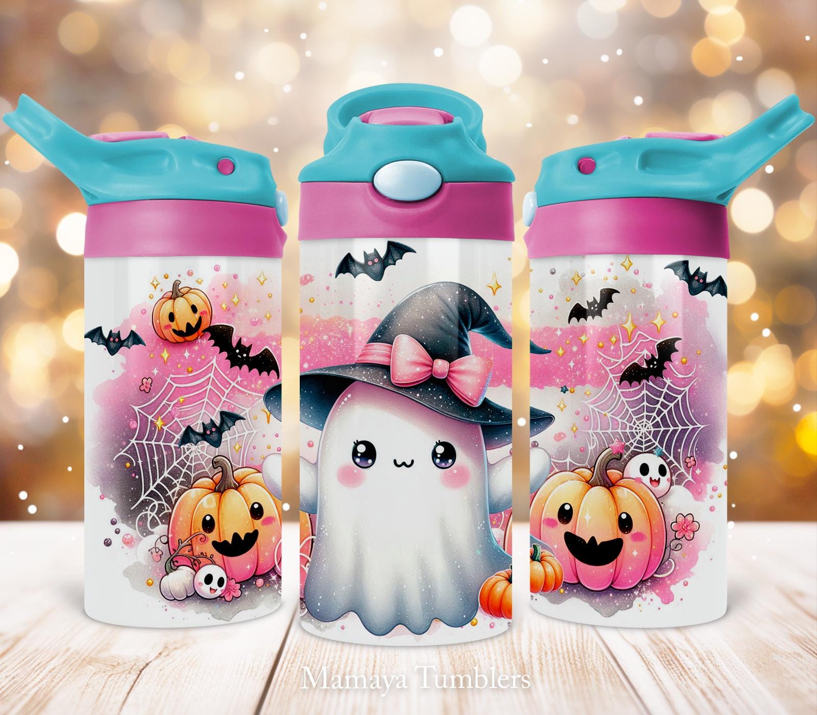 Cute ghost 12oz Kids Flip Top Sippy Cup Tumbler, Halloween Spooky pumpkins Fall Tumbler