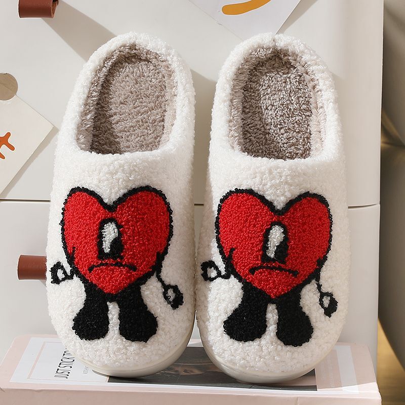 Winter Home Warm Women Slippers, House Girl Fur Cute Bad Bunny Love Cushion Slides Bedroom Ladies Cotton Female Plush Shoes