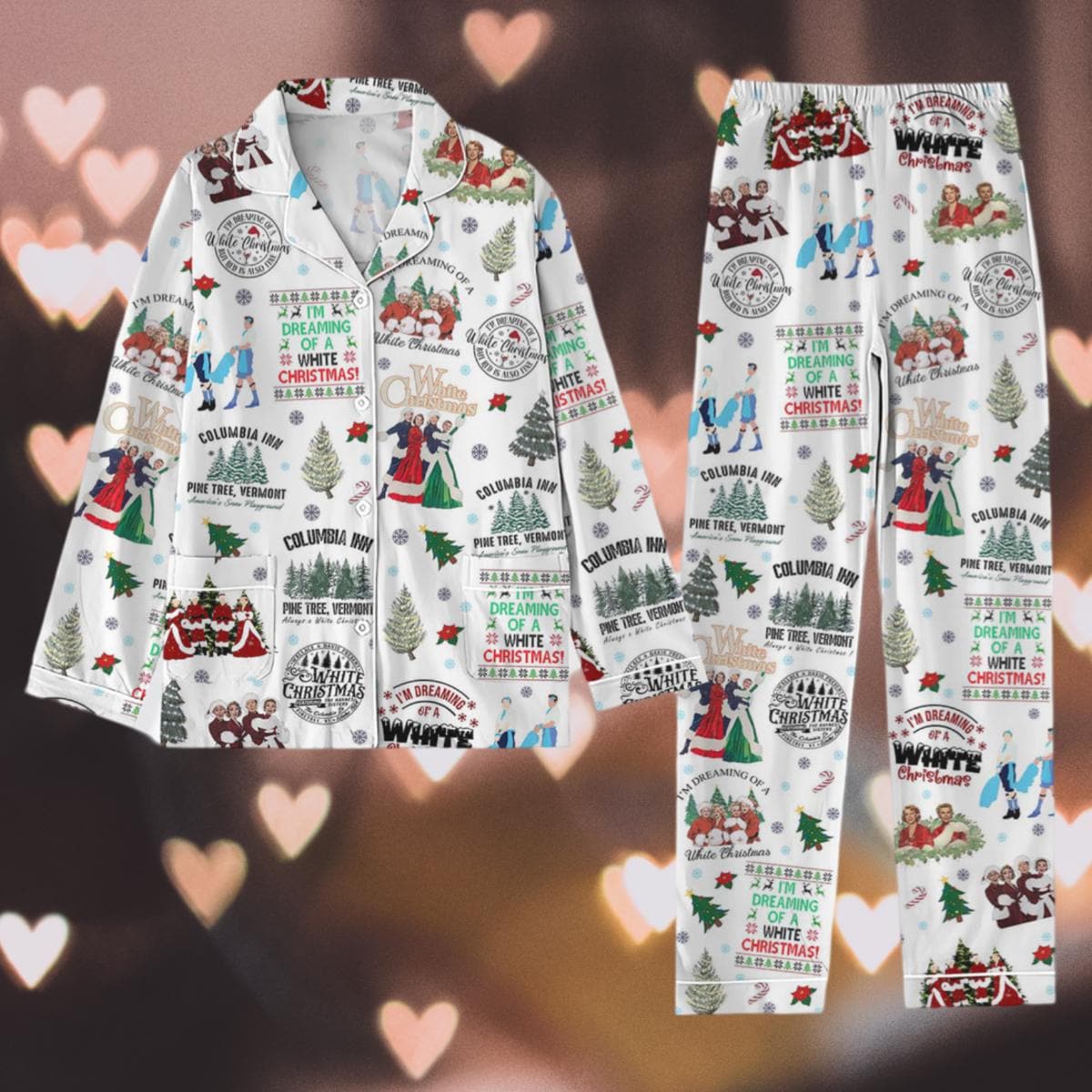 White Christmas Pajamas Set, White Christmas Movie Shirt, Christmas Song Women Pants, Christmas Movie Pajamas Family, Pajamas For Women