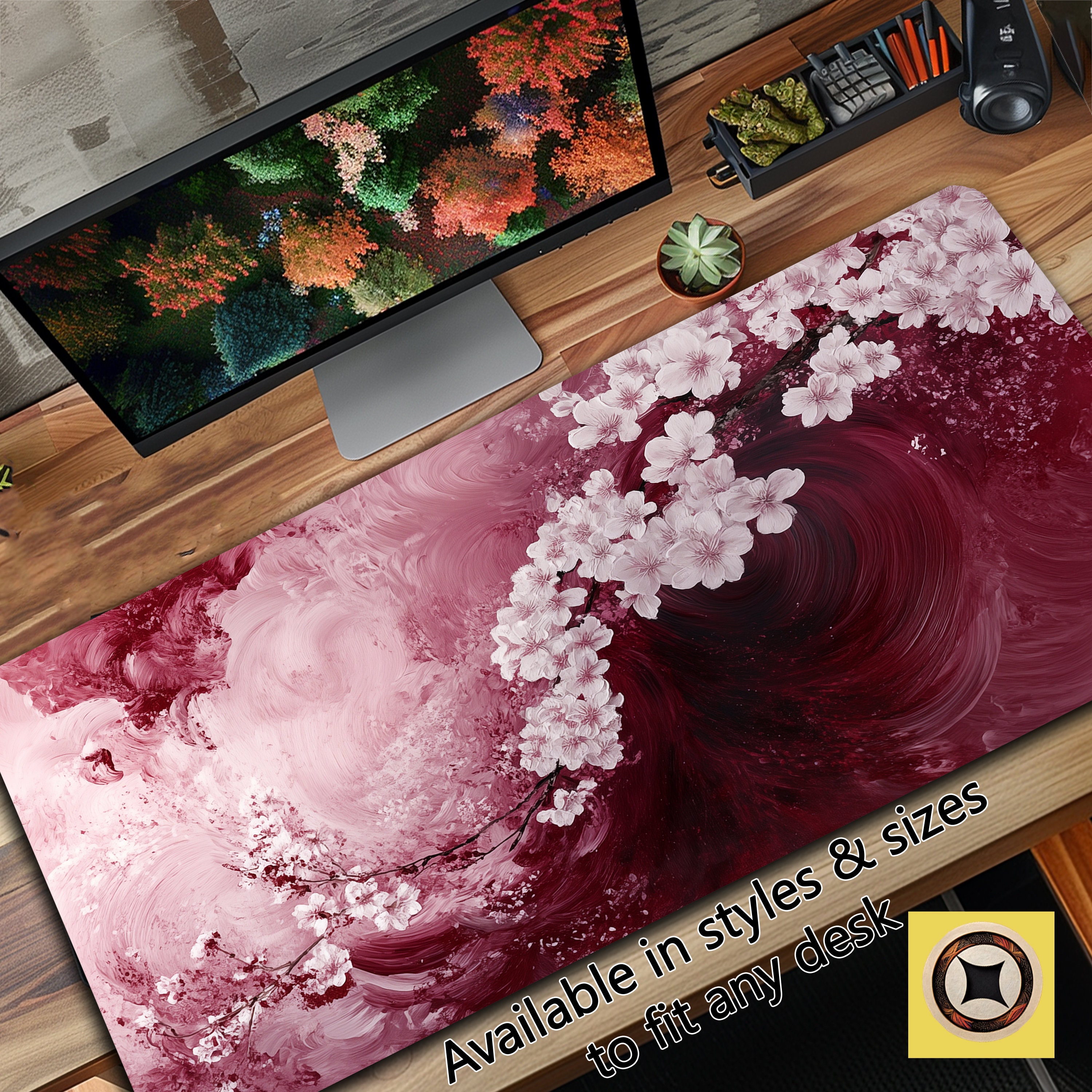 Sakura Whirlwind Cherry Blossom Desk Mat - Pink and White Sakura Blossom Desk Decor