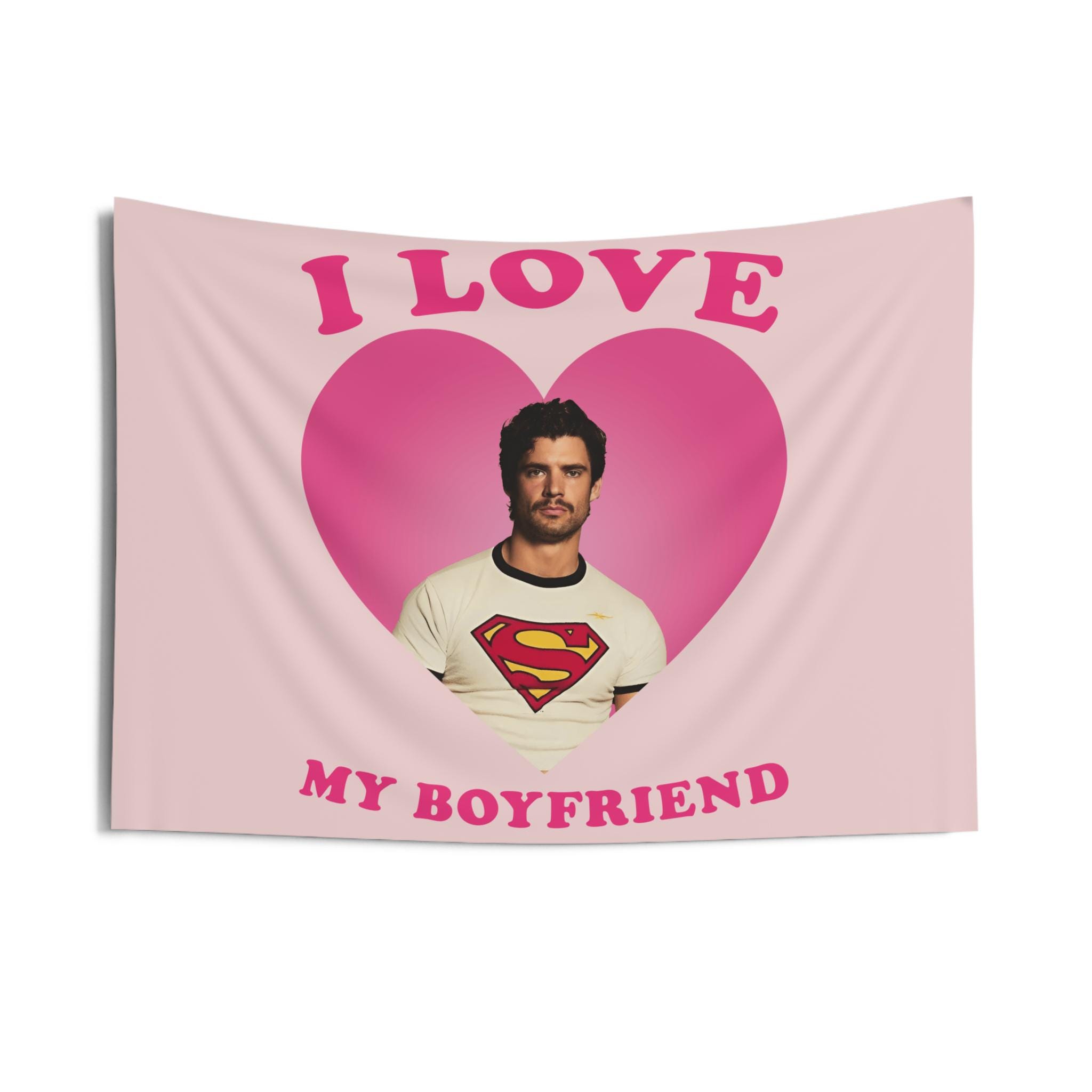 I Love My Boyfriend David Corenswet Pink American Flag Wall Tapestry