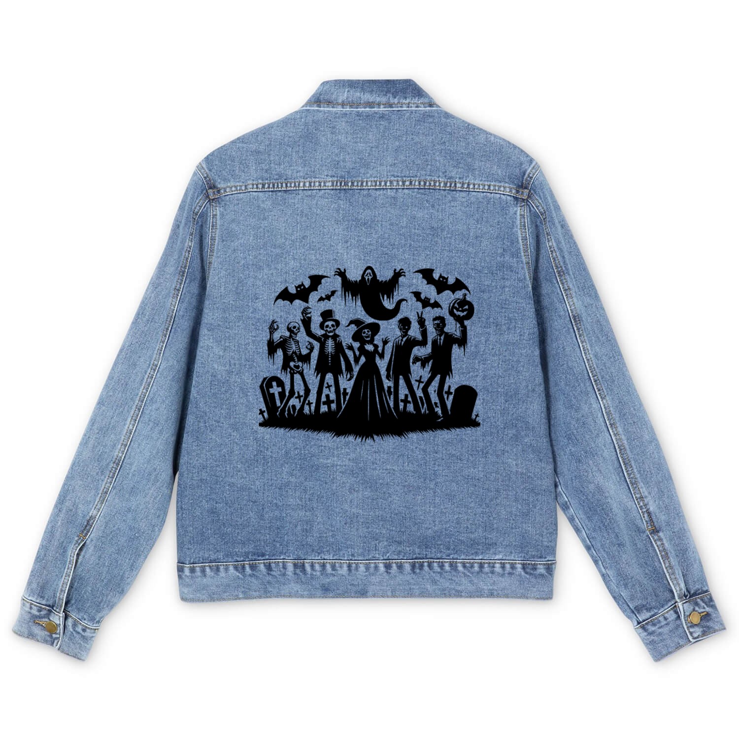 Fun Halloween Party With Zombies And Ghosts Men's Denim Jackets