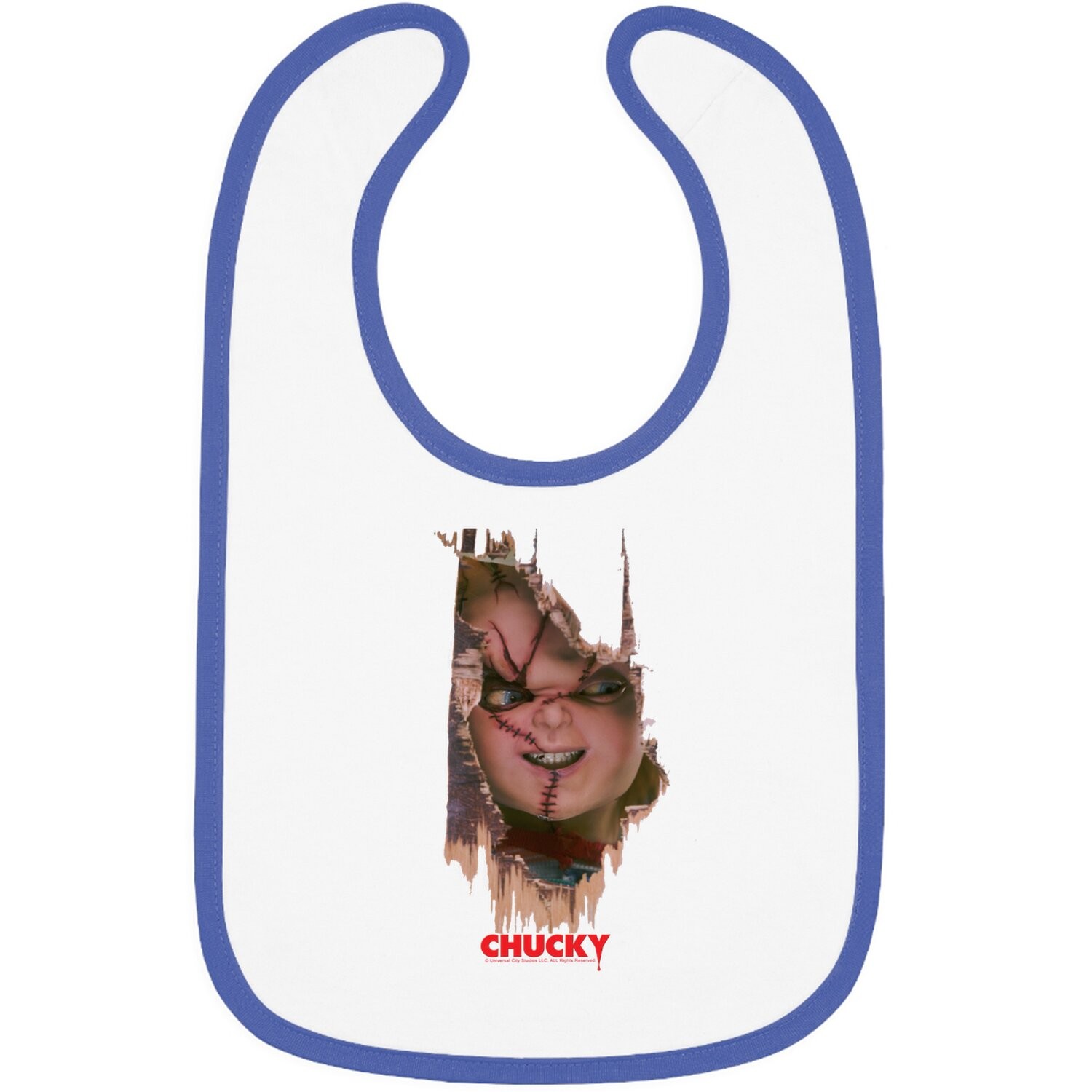 Child's Play Broken Door Here's Chucky Poster Baby Bib