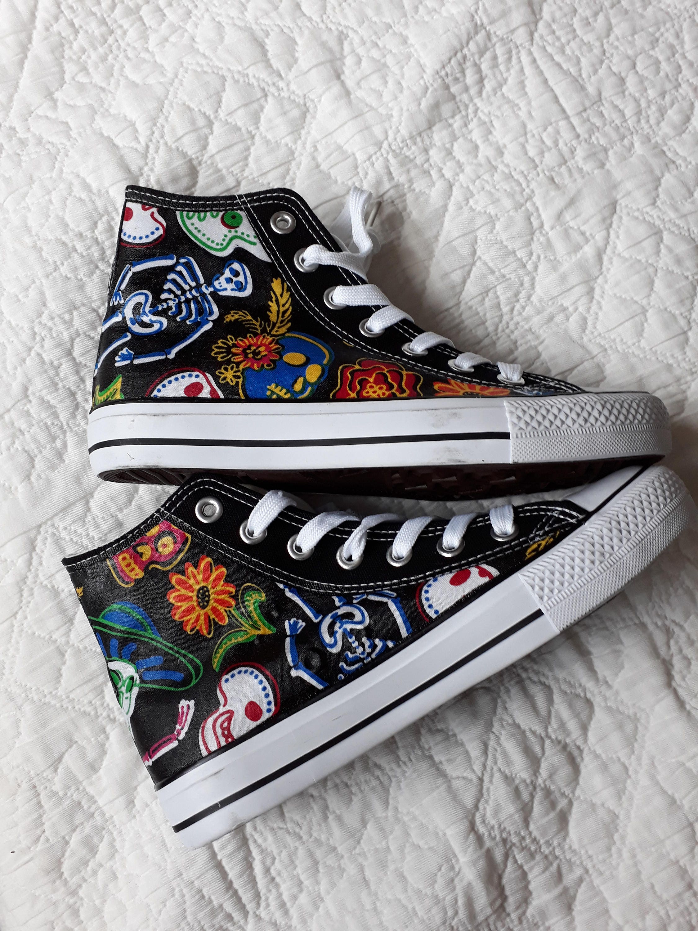 Skulls Skeletons Mexican Day of Dead Inspired high top sneaker