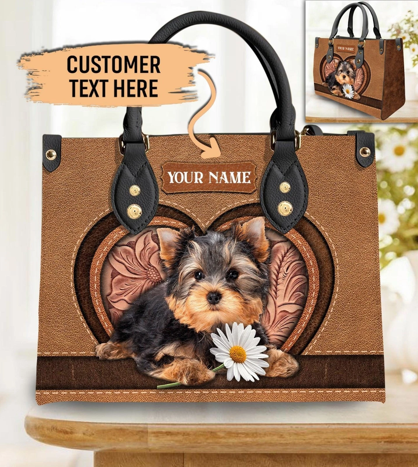 Personalized Yorkshire Terrier Dog Leather Handbag Gift For Yorkie Puppy Dog Mom
