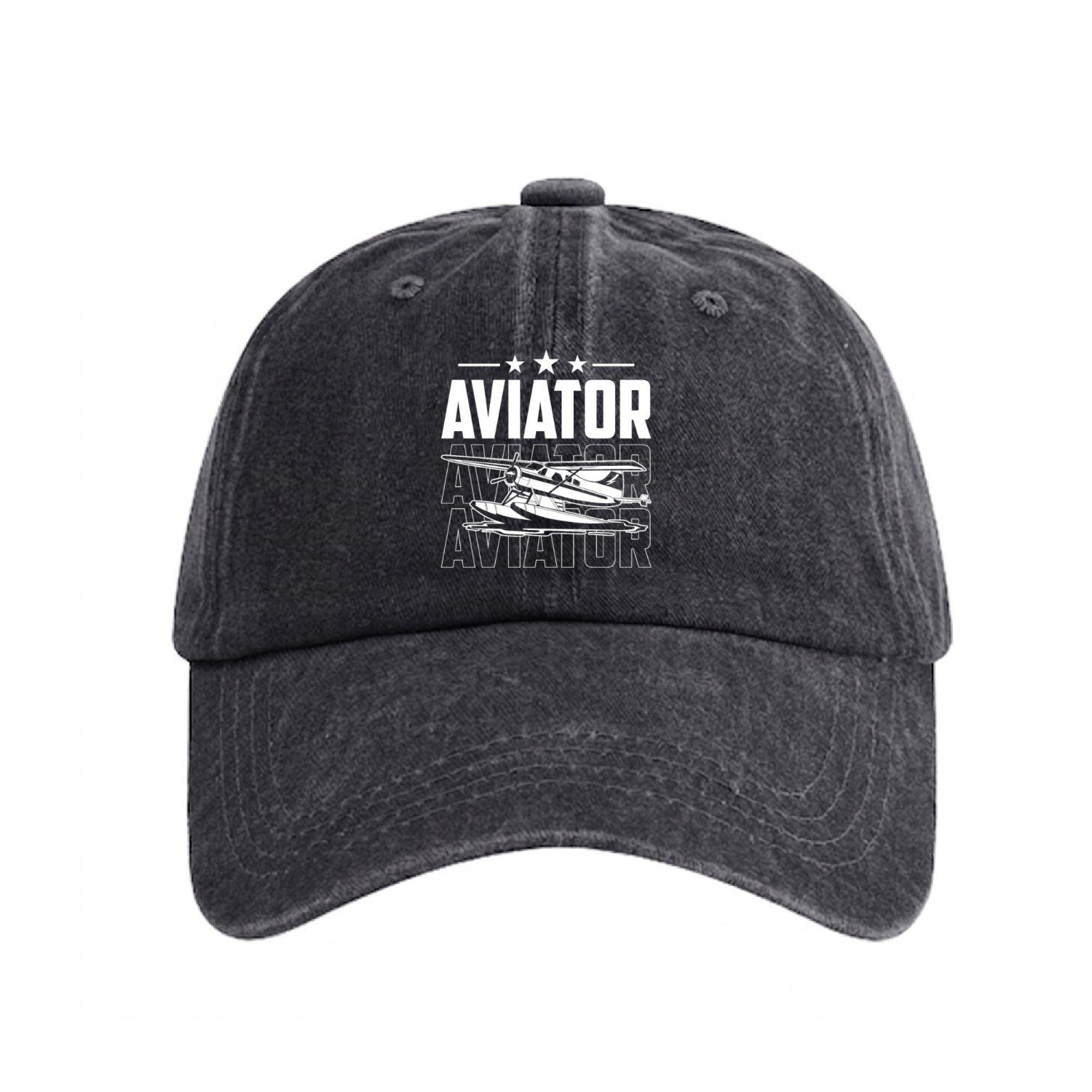 Aviator Pilot Small Airplane Private Aircraft Washed Denim Baseball Caps