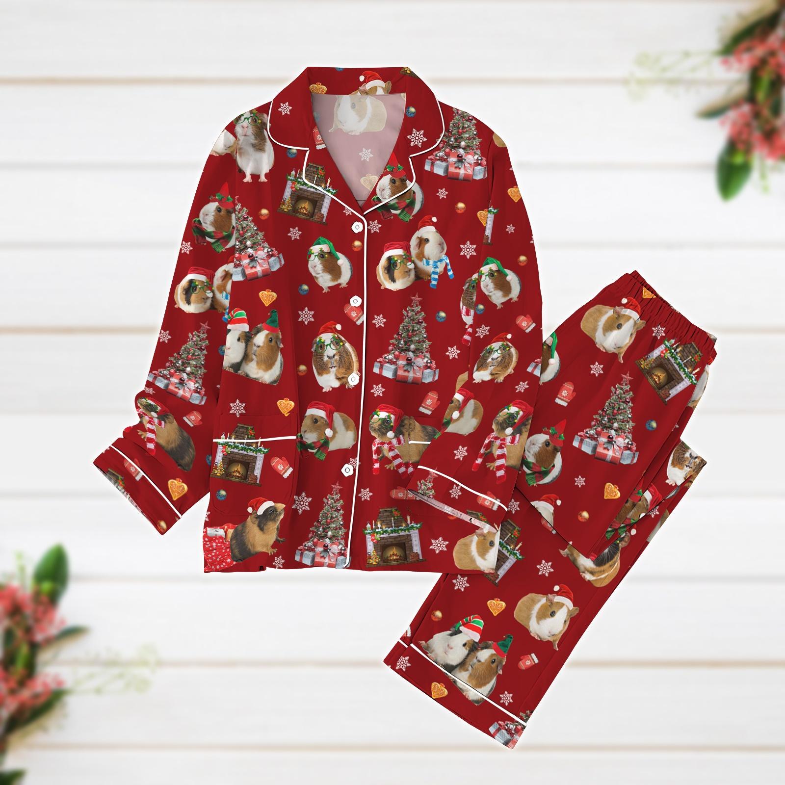 Christmas Pajamas, Guinea Pig Pajamas Set, Hamster Santa Pajamas, Farm Animal Holiday Pajamas, Snowflake Pajamas, Pet Lover Gift