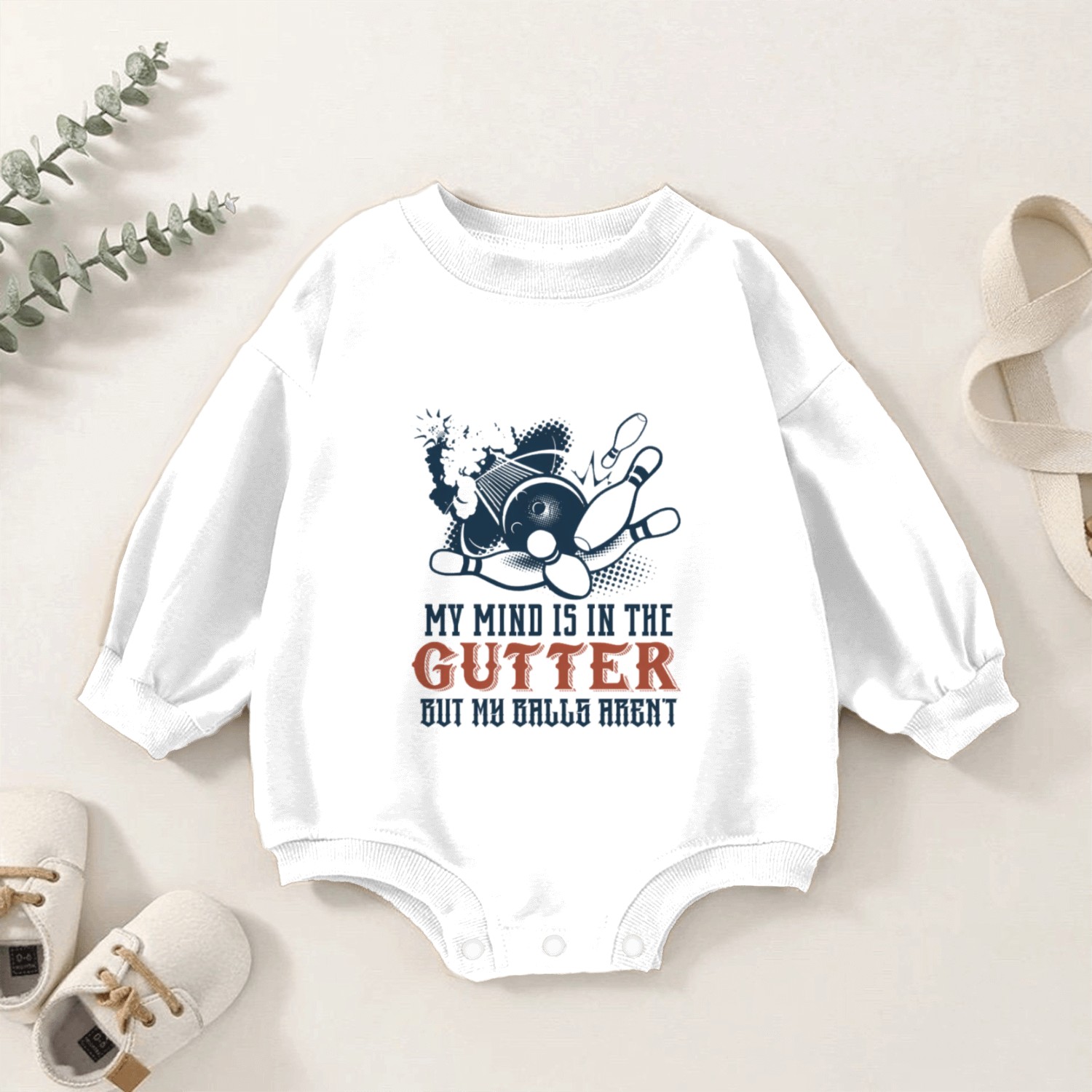 Mind's In Gutter But Balls Aren't Bowling Baby Romper Sweatshirts