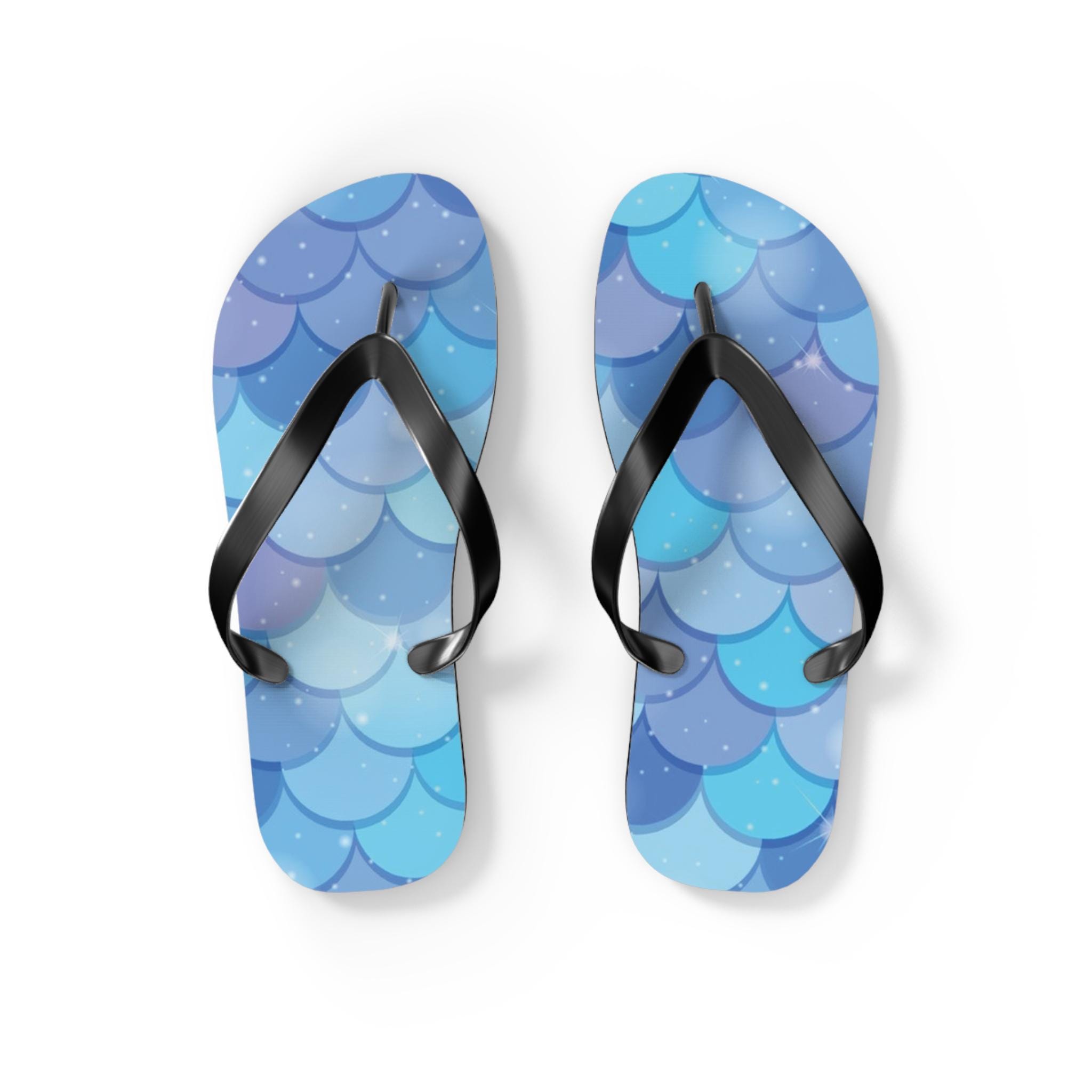 Mermaid Scales Flip Flops, Summer Beach Footwear, Vacation Sandals, Cute Pool Slides, Ocean-Inspired Summer Style