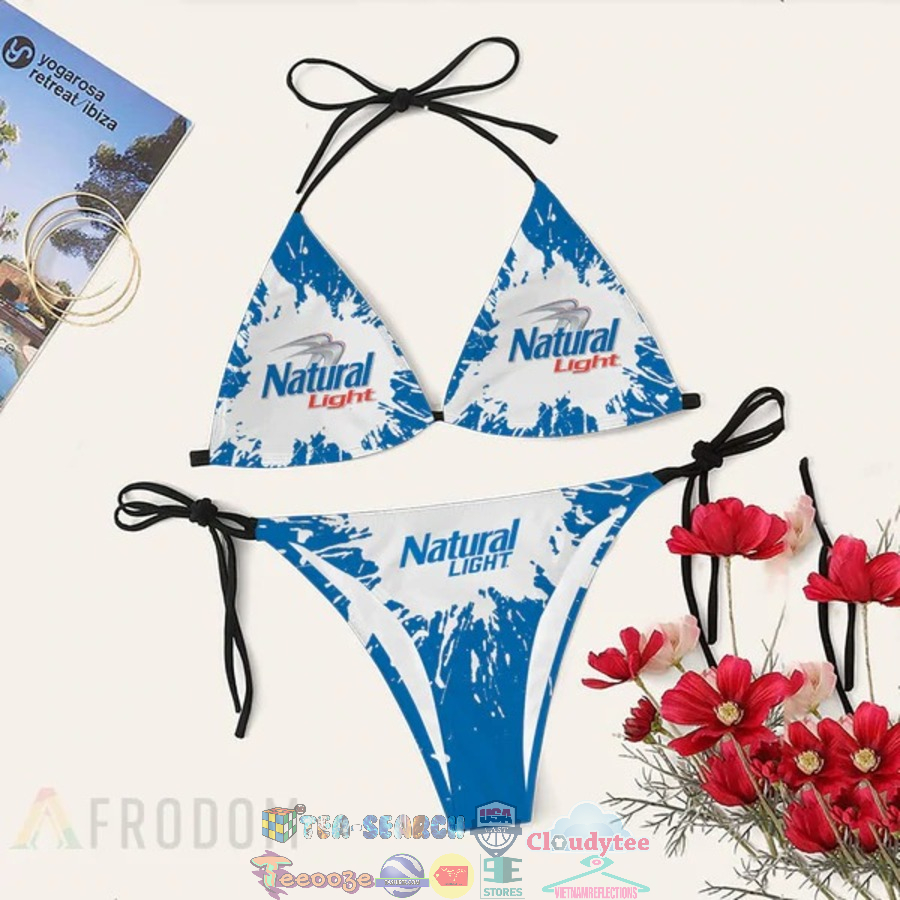 Women's Tie Dye Sling Bikini Set, Natural Light Beer Print Two Piece Swimsuit for Beach
