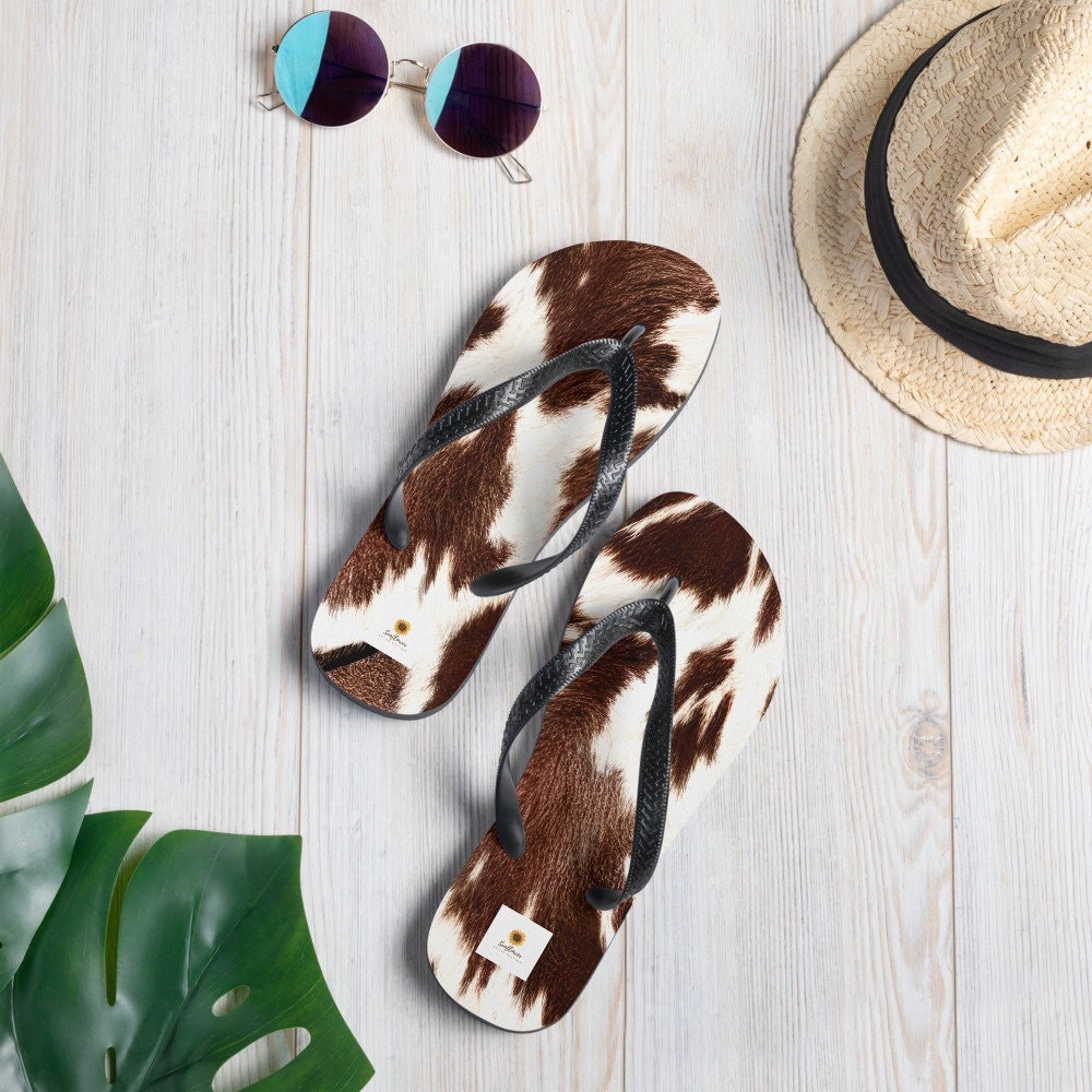 Cowhide Flip-Flops Western unisex Flip-Flops Fun a Comfy Beach Pool Lake Flips Flops gift flip flops thong sandals classic