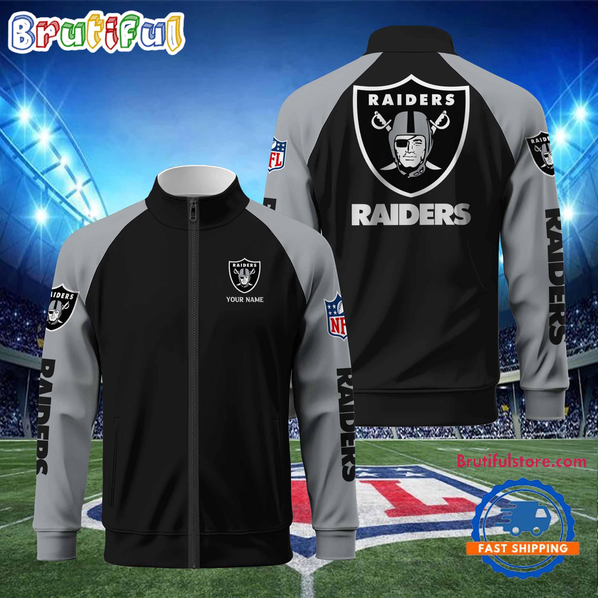 Las Vegas Raiders Football Team Custom Name Standing Neck Zipper Jacket
