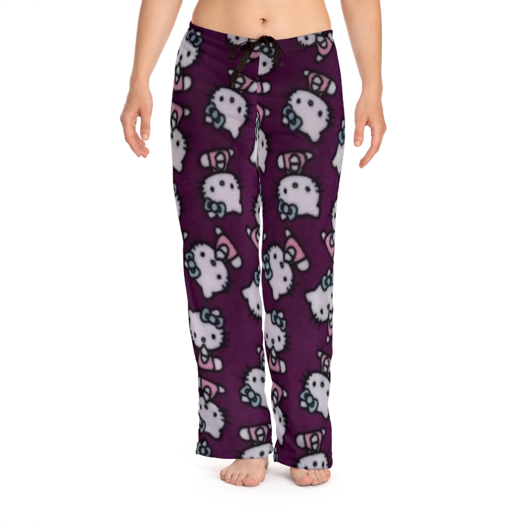 Retro Merry Royal Purple Kitty Christmas Holiday Pajama Pants Lounge sleep Cozy Cat Gift Presents